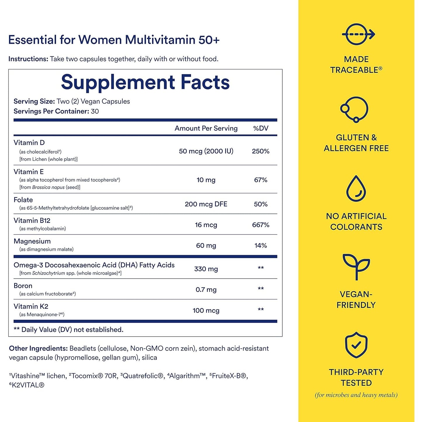 Ritual Multivitamin for Women 50+, Menopause Supplements with Vitamin D3, K2 and Magnesium for Bone Support*, Omega-3 DHA, Vitamin B12, Non-GMO, Mint Essenced, 30 Day Supply, 60 Vegan Capsules - Medaid International