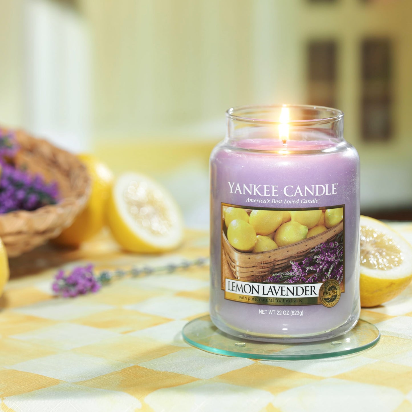 Yankee Candle Lemon Lavender Scented Classic 22oz Large Jar Single Wick Candle Over 110 Hours of Burn Time Ideal for Gifting Events and Home Fragrance - Medaid International