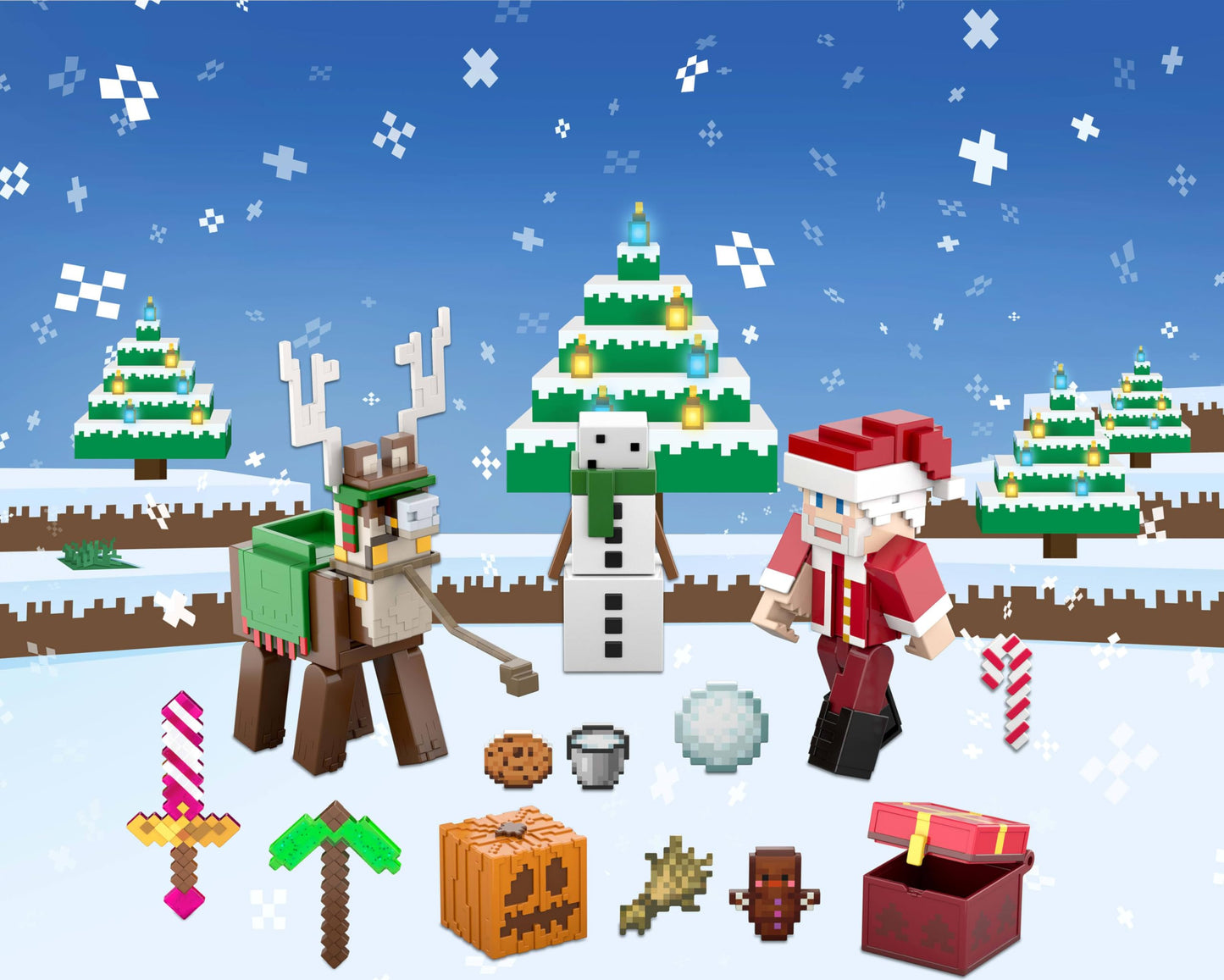 Mattel Minecraft Advent Calendar with 3 Action Figures, 17 Accessories & 4 Stickers, 24 Daily Surprises Include 3.25-inch Santa & More - Medaid International