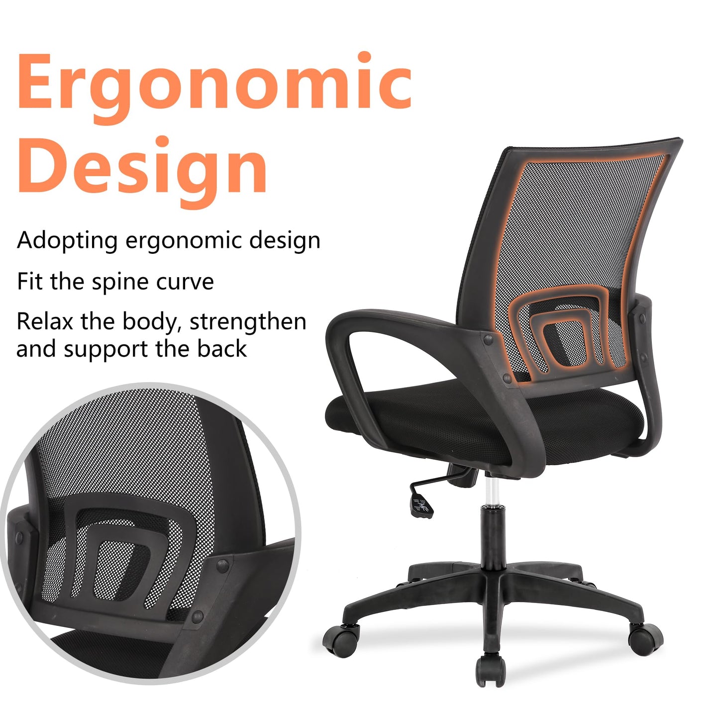PayLessHere Home Office Chair Desk Computer Chair Adjustable Ergonomic Lumbar Support Armrest Executive with High Density Mesh 360 Degree Swivel Chair for Men Women Adults, Black - Medaid International