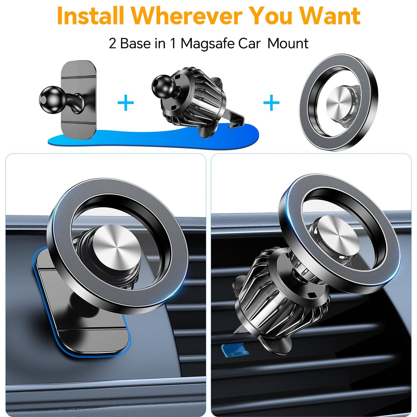 Kaistyle for Magsafe Car Mount【20 Strong Magnets】Magnetic Phone Holder for Car Phone Holder Mount Dash Mounted Holders Cell Phone Holders for Your Car Accessories for Women Men for iPhone 17 16 15 14 - Medaid International