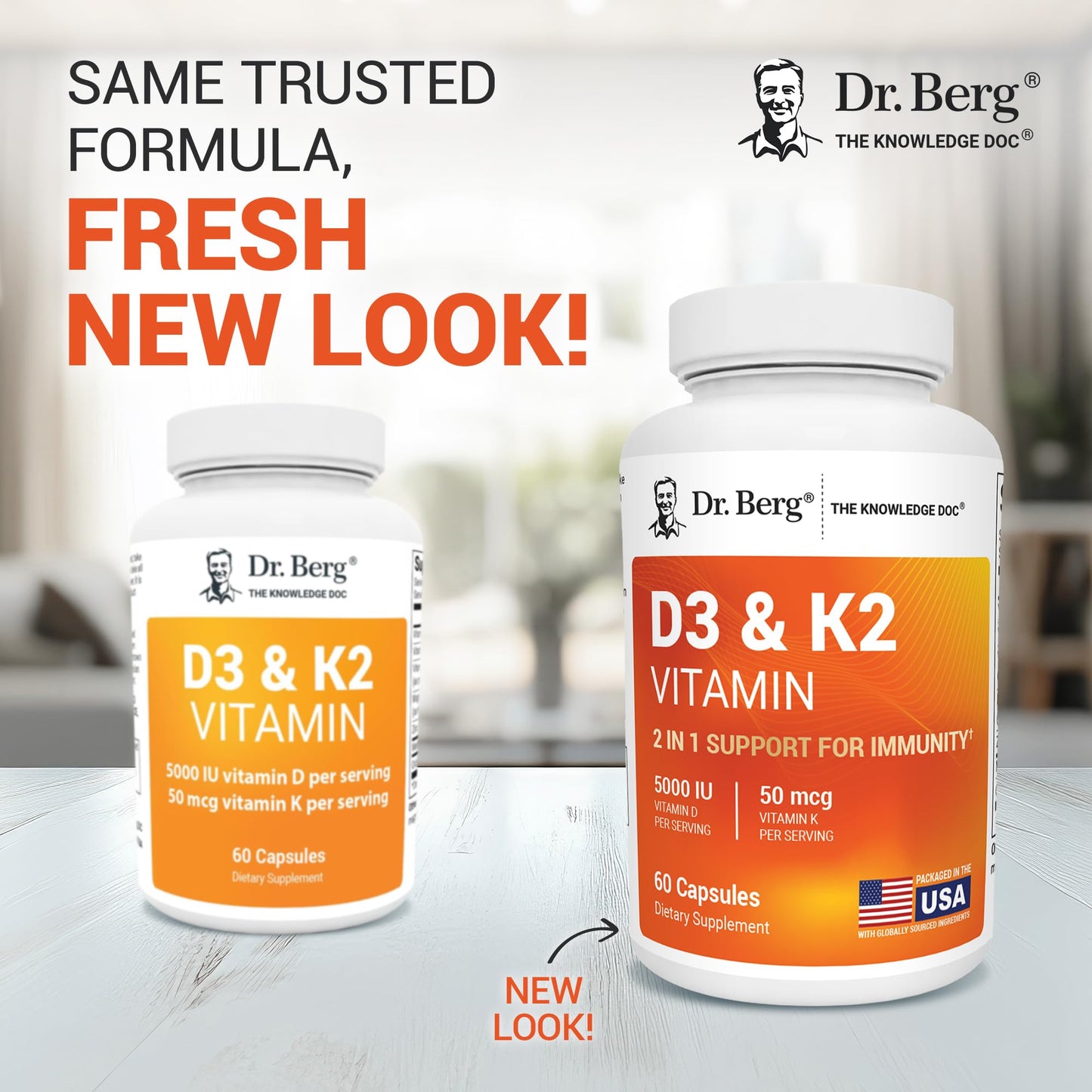 Dr. Berg Maximum Strength 7-in-1 Vitamin D3 K2 5000 IU | Naturally Derived D3 | 4X Lab-Tested & Verified | High Absorption Formula | K2 D3 Vitamin Supplement - 60 Capsules - Medaid International