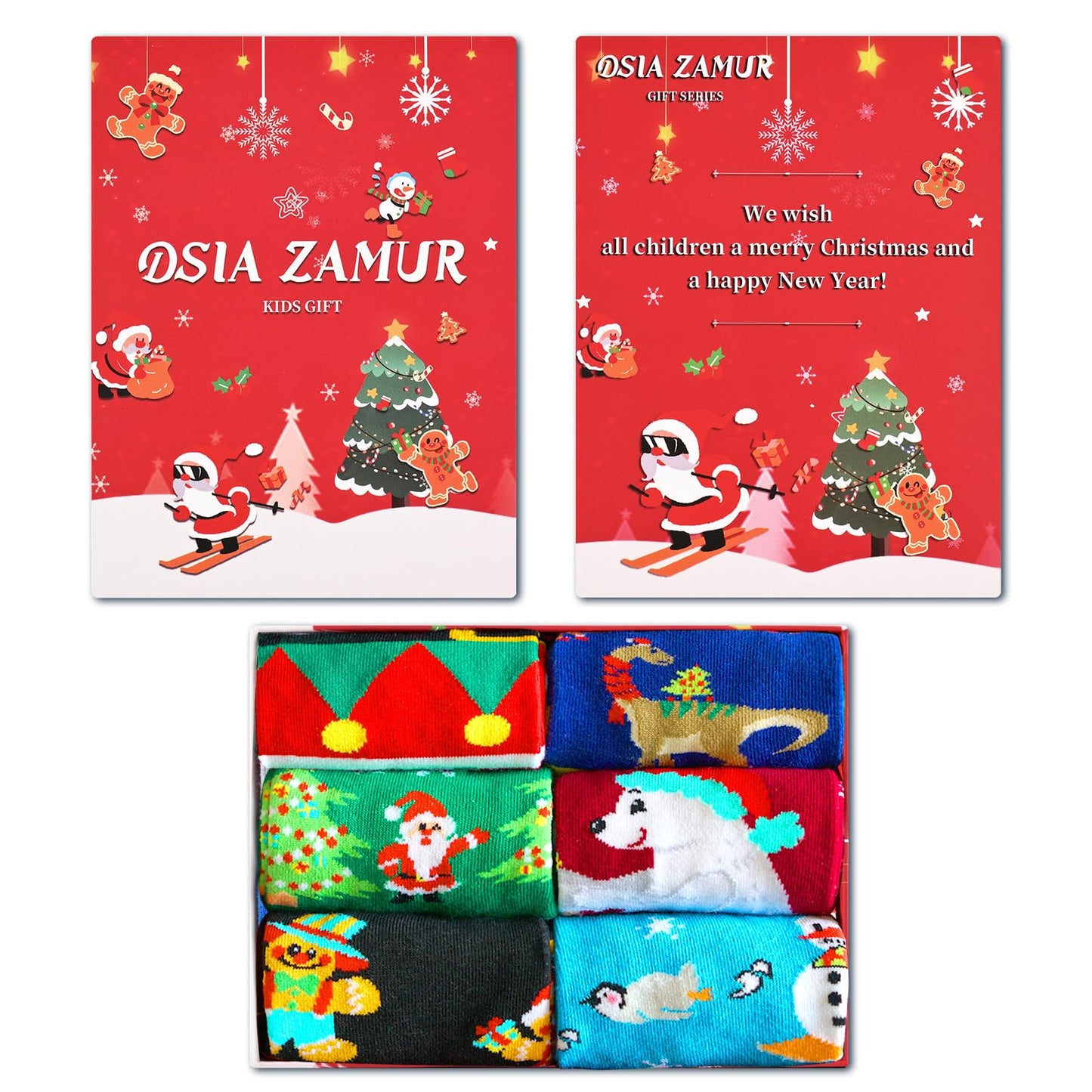 Dsia Zamur Boys Christmas Socks 6 Pack + Gift Box, Kids Children Girls Novelty Xmas Holiday Crew Socks for 10-12 Years - Medaid International