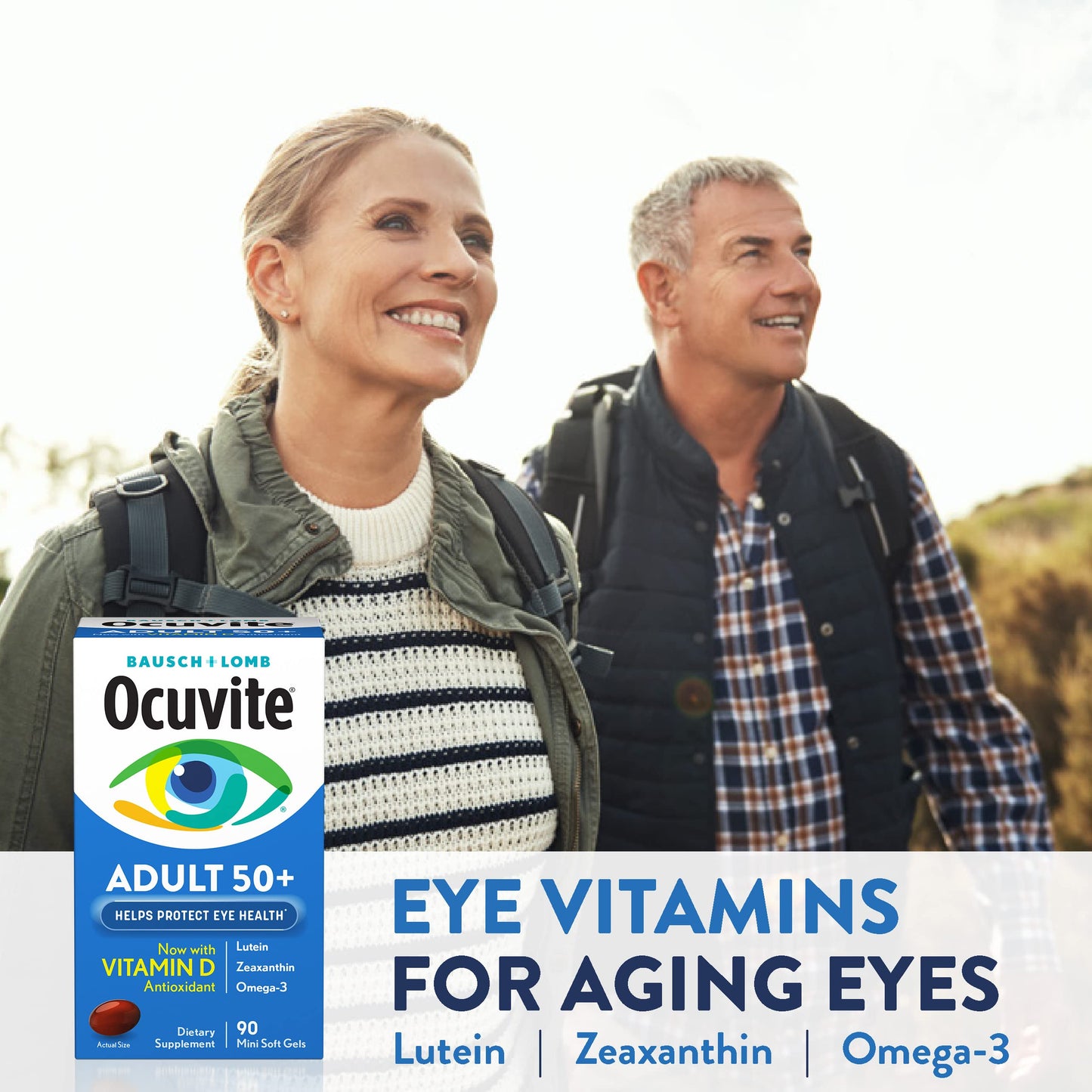 Ocuvite 50+ Eye Vitamin & Mineral Supplement, Multivitamin for Vision & Ocular Health with Omega-3, Zinc, Vitamins C & E, Lutein & Zeaxanthin, Zinc Supplements for Women and Men, 90 Softgels - Medaid International