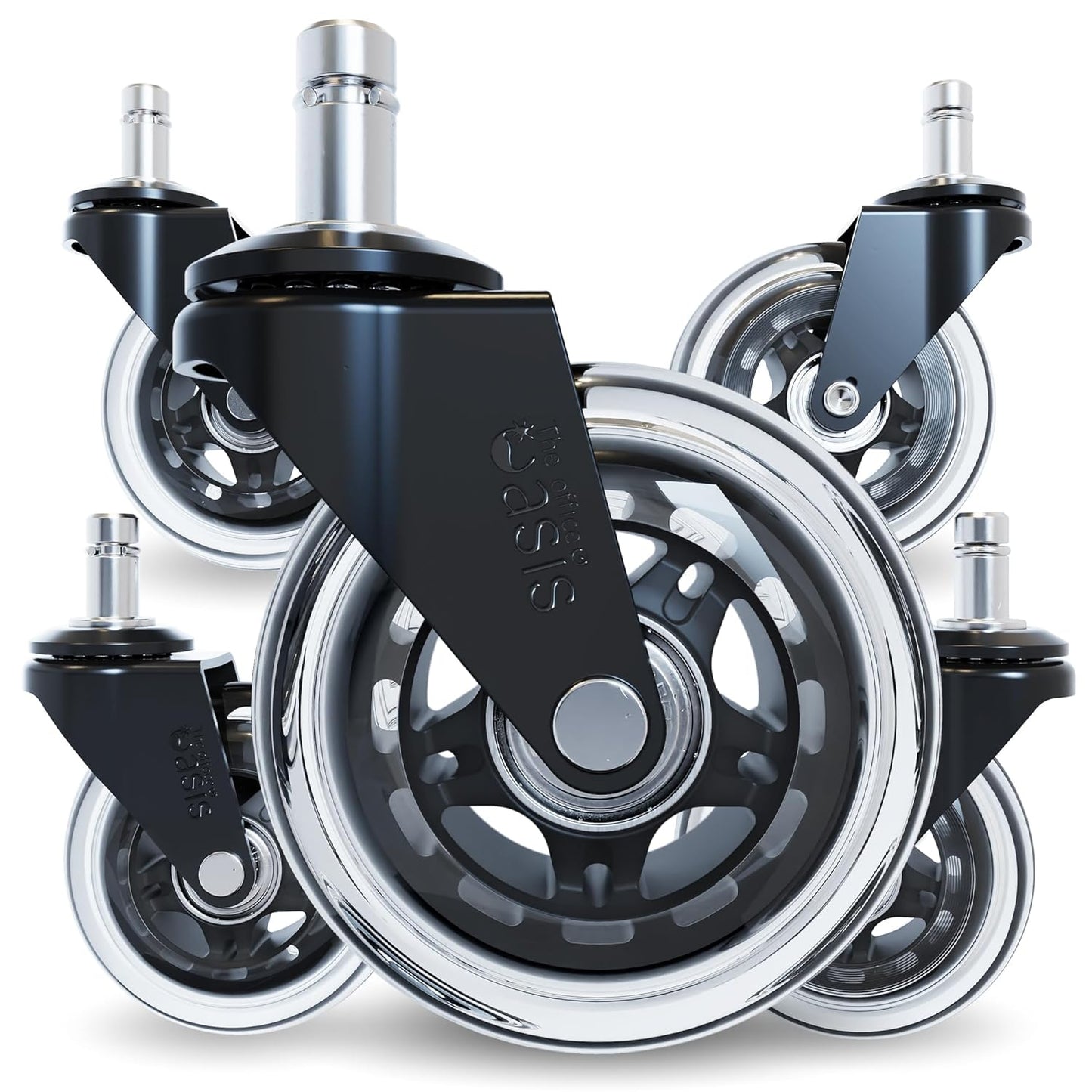 The Original Rollerblade Office Chair Wheels (As Seen On PBS) - Incredibly Smooth & Quiet Rolling Casters - Safe for Hardwood Floors & Carpet - Easy Installation with Universal Fit - Set of 5 - Medaid International