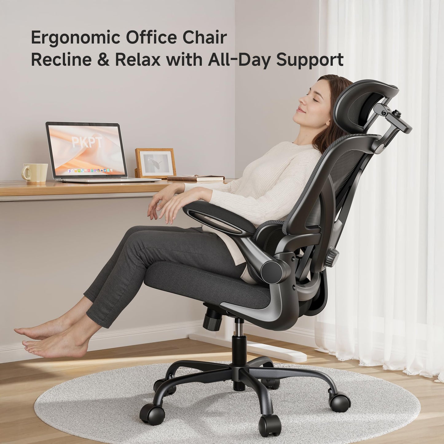 PKPT Ergonomic Desk Chair with Adjustable Lumbar Support & Headrest, 330 LBS High Back Mesh Office Chair with Adjustable Armrest for Long Hours, Executive Large Computer Chair, Black - Medaid International