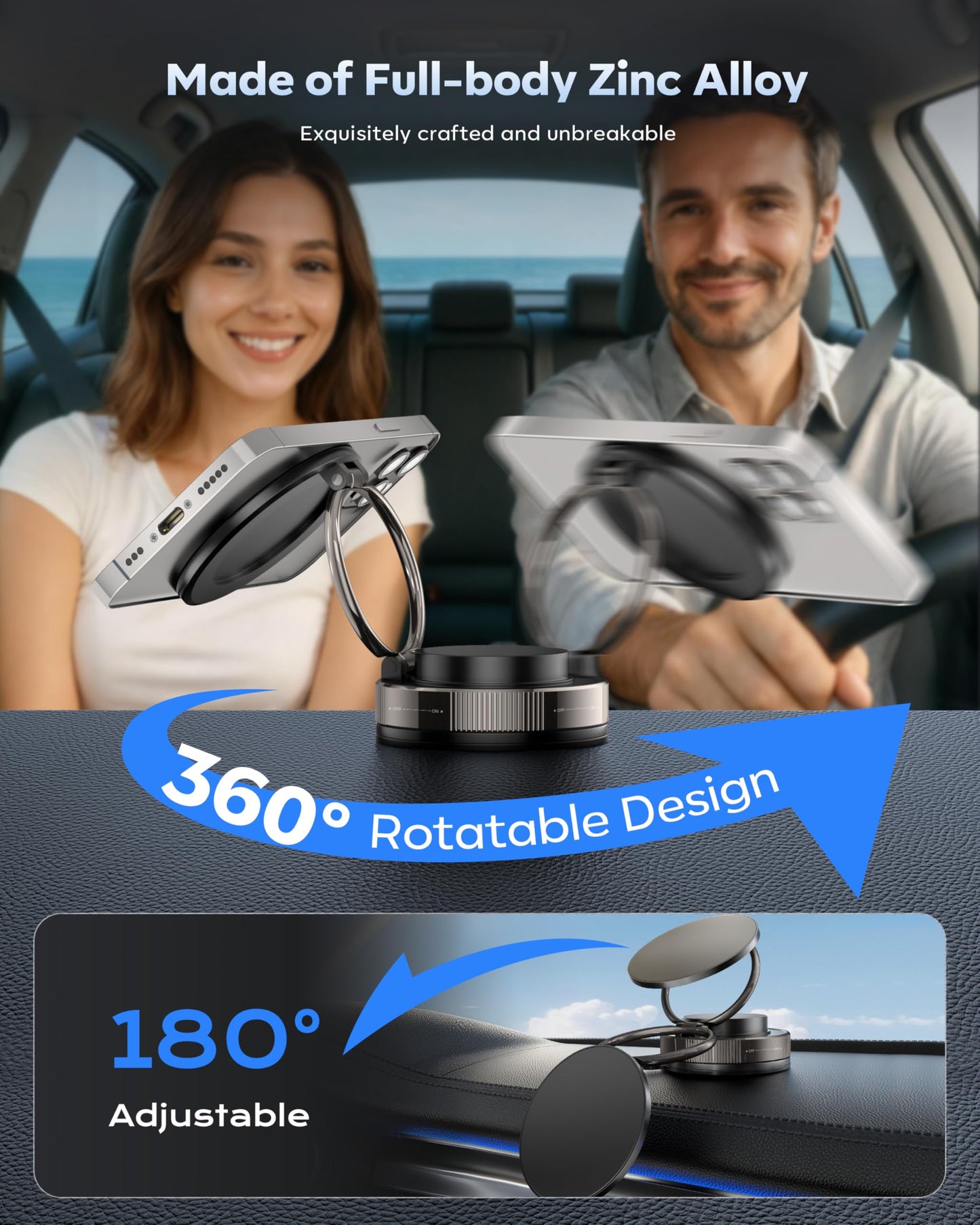 MARUVI Vacuum Magnetic Phone Holder for Car,2800gf Strong Magnetic Phone Mount,360° Adjustable & Reinforced Suction Cup for Dashboard/Gym/Mirror,Car Phone Holder Compatible with iPhone Android(Black) - Medaid International