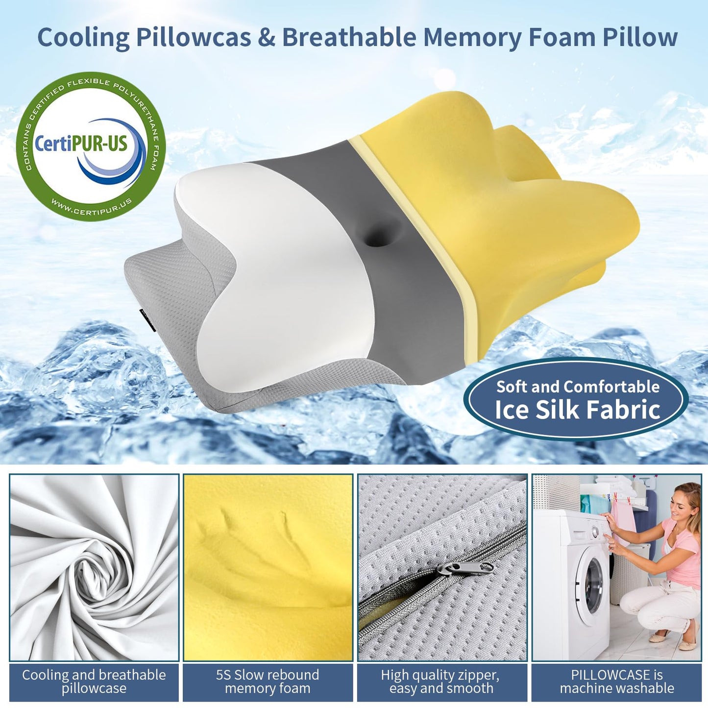 Cervical Neck Pillow for Pain Relief - Ergonomic Side Sleeper Pillow for Neck Support, Cooling Cervical Pillow for Sleeping, Contour Orthopedic Memory Foam Pillows for Back Stomach Sleepers - Medaid International