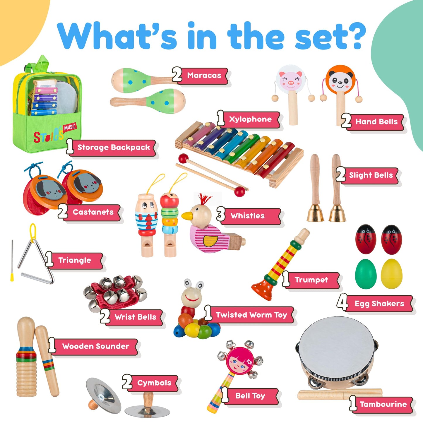 Stoie's Musical Toys for Toddlers 3-5, Wooden Percussion Instruments Toy for Kids Baby Preschool Educational Musical Toys Set for Boys and Girls with Storage Bag - Medaid International