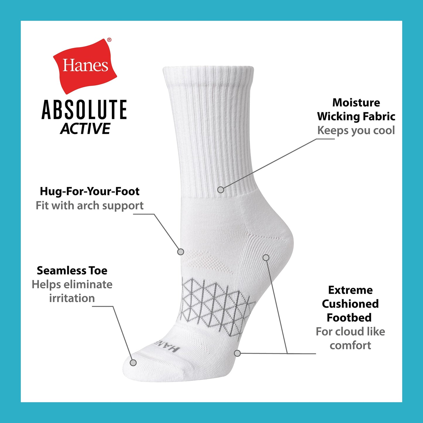 Hanes Women's Cushioned Crew Socks, Absolute Active Crew Socks for Women, Seamless Toe, 4-Pairs - Medaid International