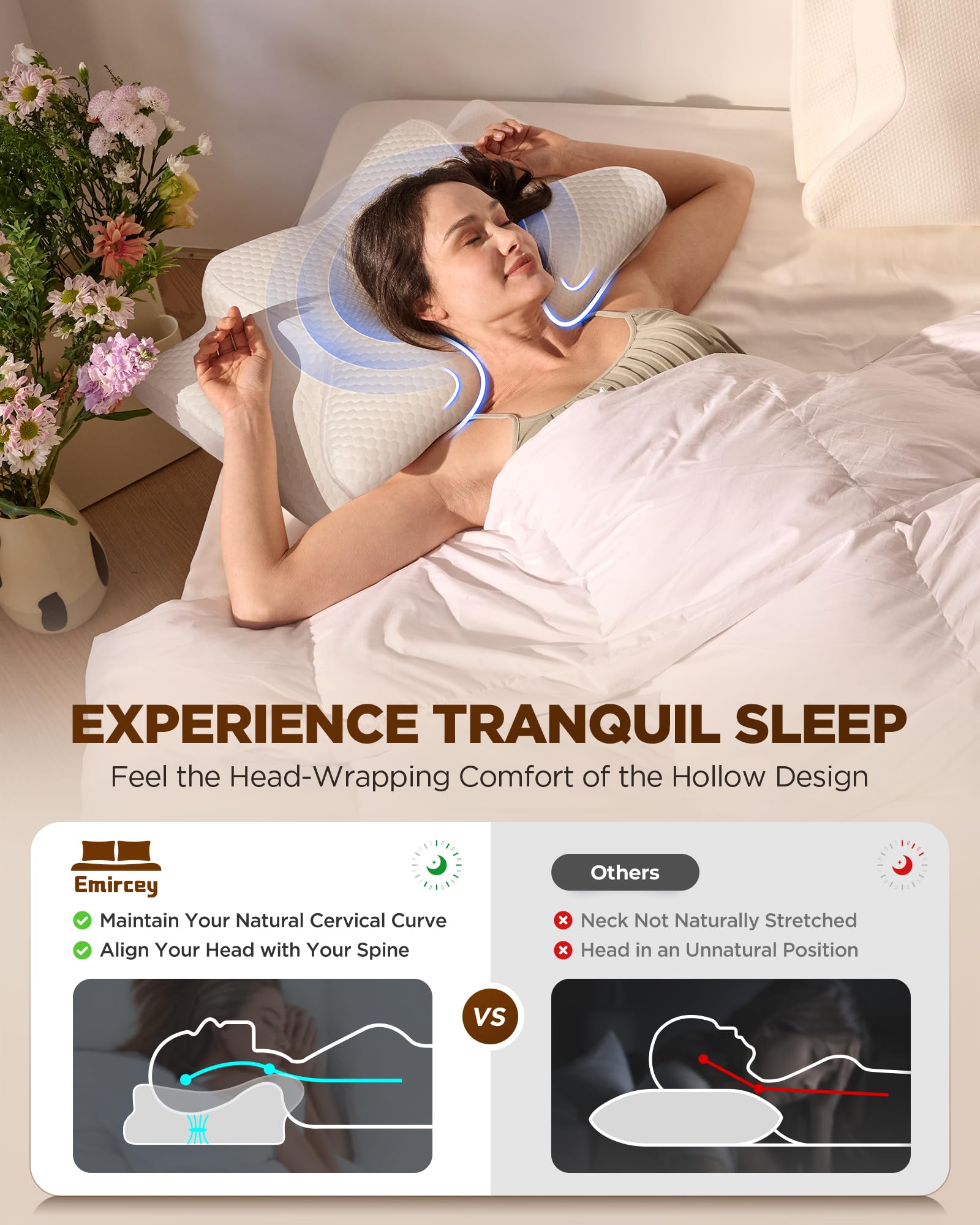Dream Without Pain Cervical Neck Pillow for Sleeping, Ergonomic Side Sleeper Pillows for Adults, Cooling Orthopedic Pillow for Neck Relief Support, Memory Foam Pillows Back Stomach Sleepers - Medaid International