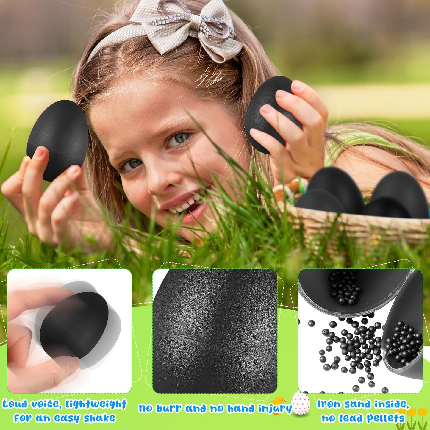 Yeshone 100 Pieces Egg Shakers Musical Instruments Percussion Maracas Egg for Kids Toys Plastic Easter Shaker for Learning DIY Painting, Classroom Music, Rhythm (Black) - Medaid International