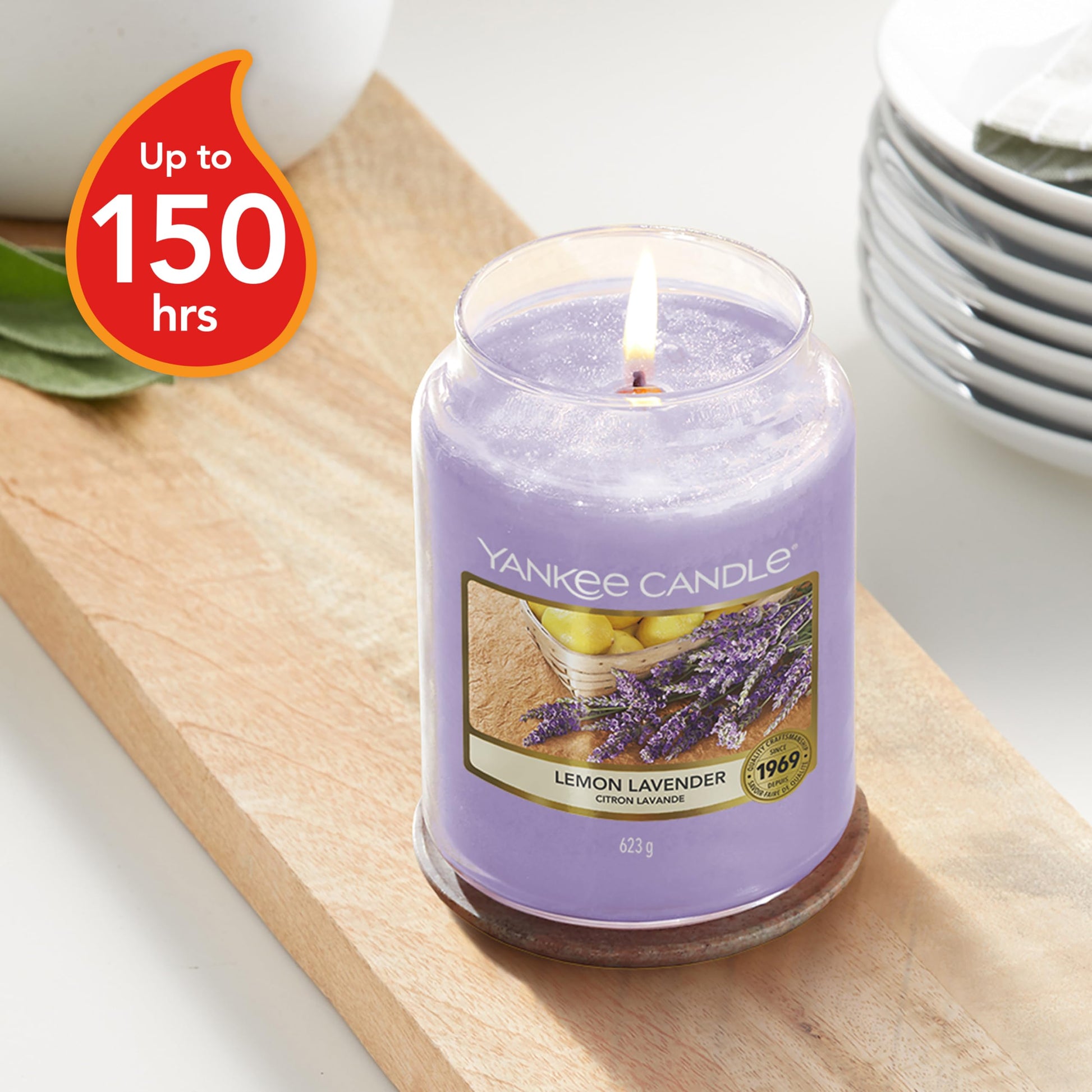 Yankee Candle Lemon Lavender Scented Classic 22oz Large Jar Single Wick Candle Over 110 Hours of Burn Time Ideal for Gifting Events and Home Fragrance - Medaid International