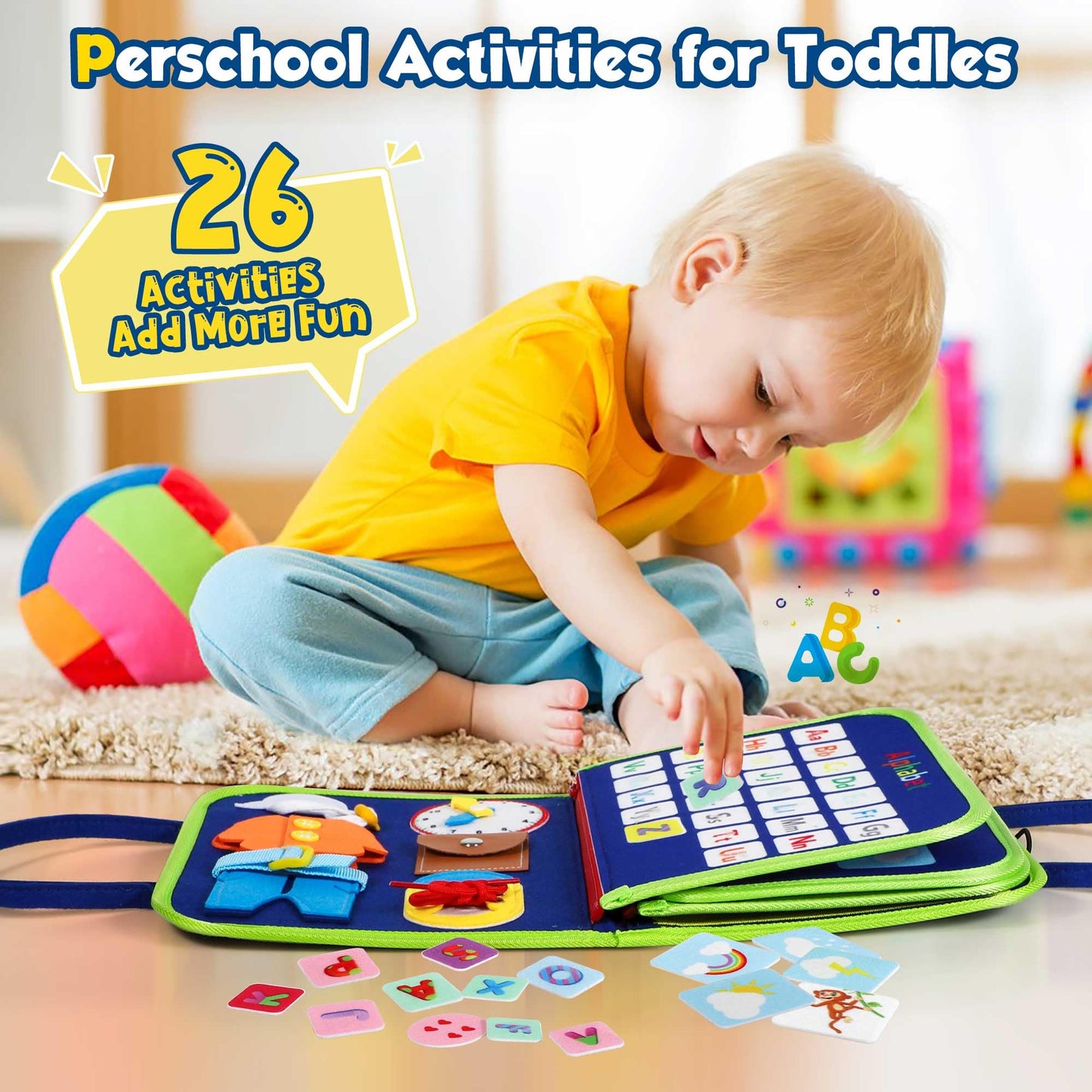 Winblo Toddler Busy Board - Montessori Toys for Toddler Boy Birthday Gift, Educational Learning Sensory Busy Book for Toddler Boys, Toddlers Activities Travel Toys for Airplane Car - Medaid International