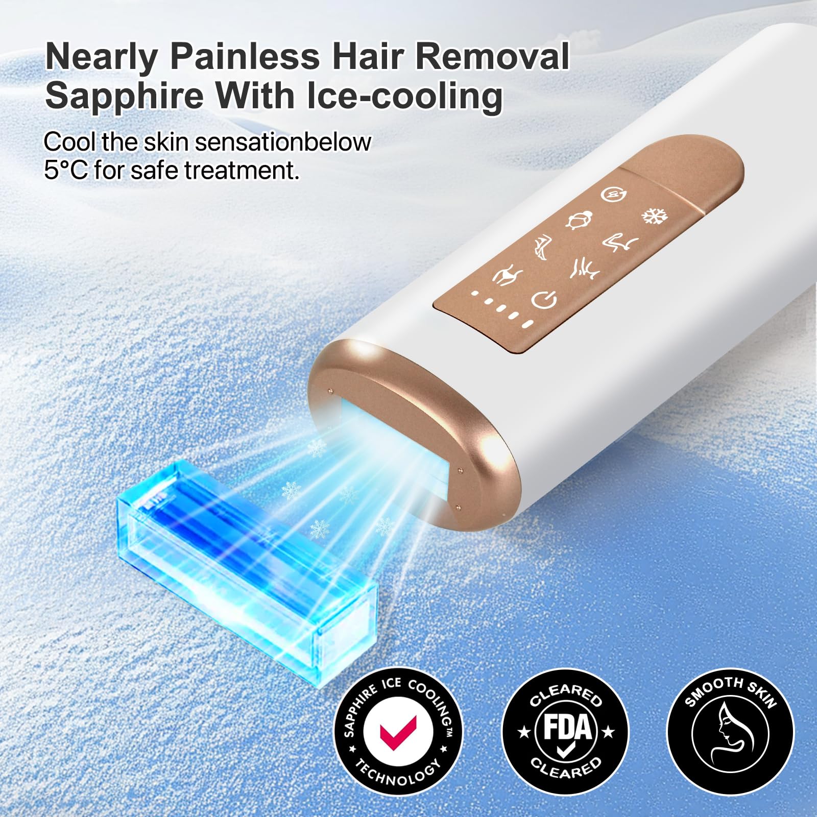 IPL Sapphire Laser Hair Removal Device for Women & Men with 45°F Ice-Cooling,Infinite Flash & Long-Lasting Results, Painless Hair Removal Device in 3 Weeks for Armpits Legs Arms Bikini Line At Home - Medaid International