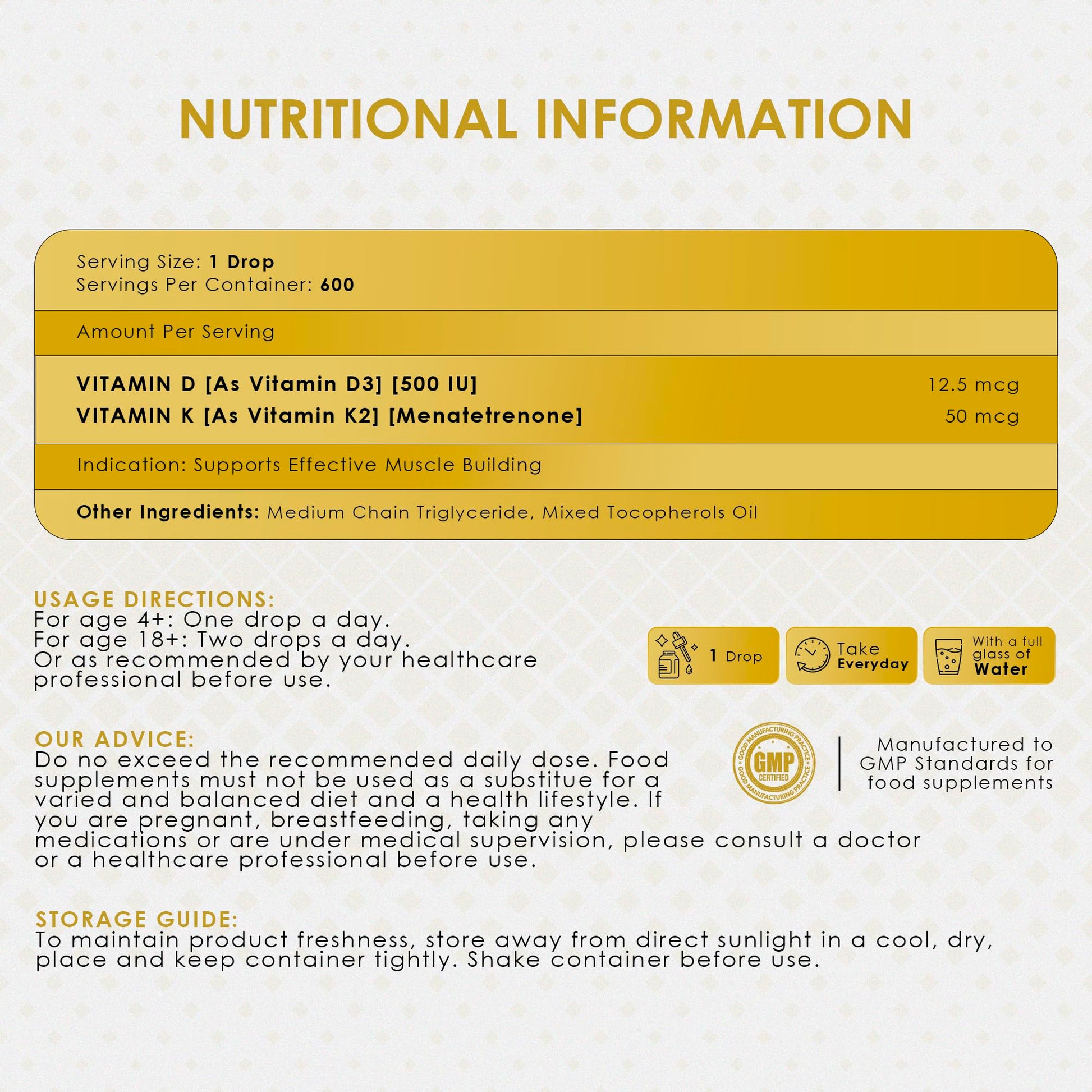 AMBROSIAL Vitamin D3 K2 Drops - for Adults and Kids (Pack of 1-30ml) - Medaid International