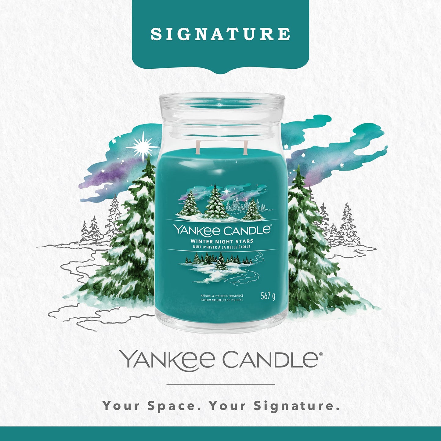 Yankee Candle Signature Scented Candle | Winter Night Stars Large Jar Candle with Double Wicks | Soy Wax Blend Long Burning Candle - Medaid International