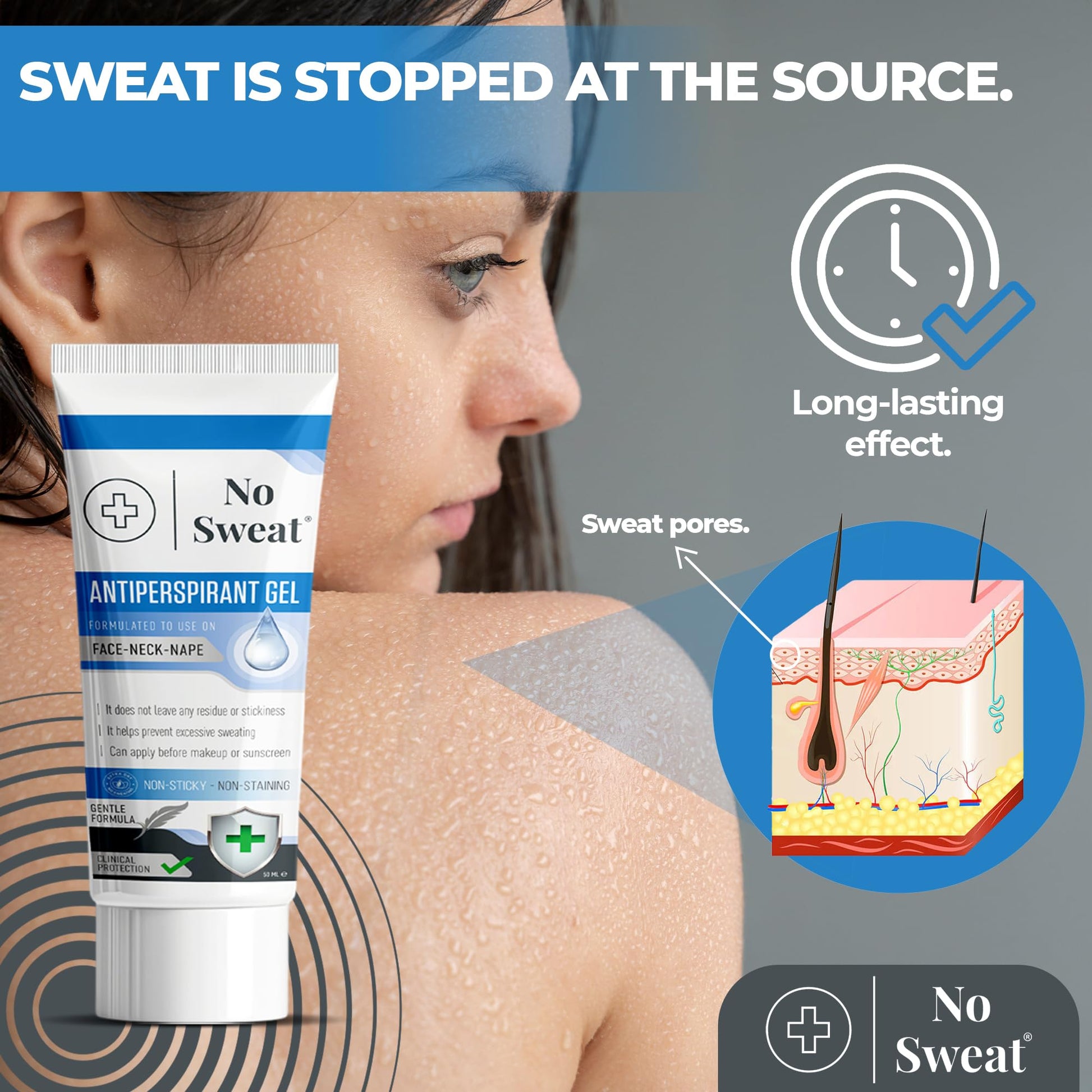 No Sweat Antiperspirant Gel 50 ML - Suitable Usage For Face-Neck-Nape Helps Prevent Excess Facial Sweating and Facial Shining-Suitable For Active Work and During Gym - Medaid International