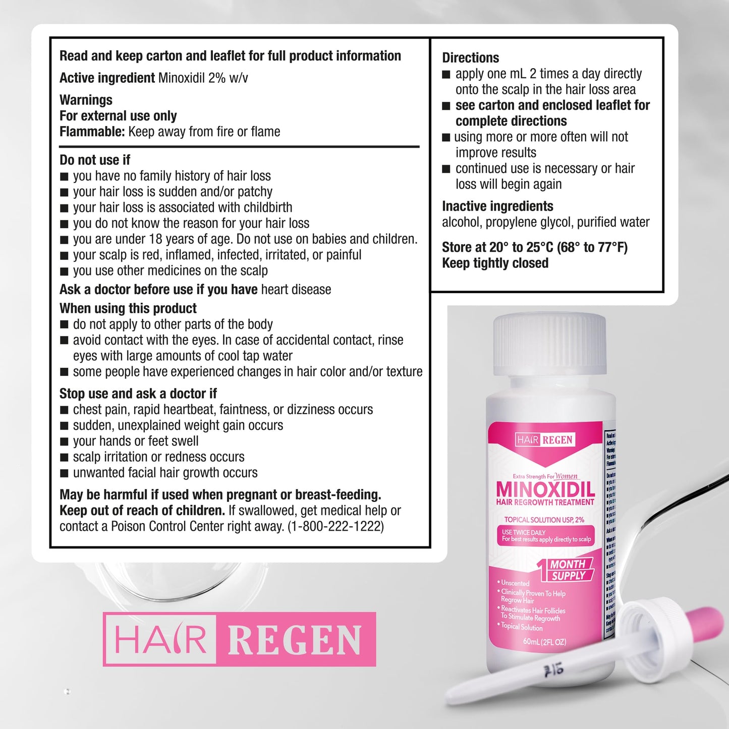Hair-Regen Advanced 2% Minoxidil For Women, Hair Regrowth Treatment for Thinning Hair, Hair Loss for Women,6 Month Supply, Minoxidil Topical Solution for Thicker Fuller Hair - Medaid International