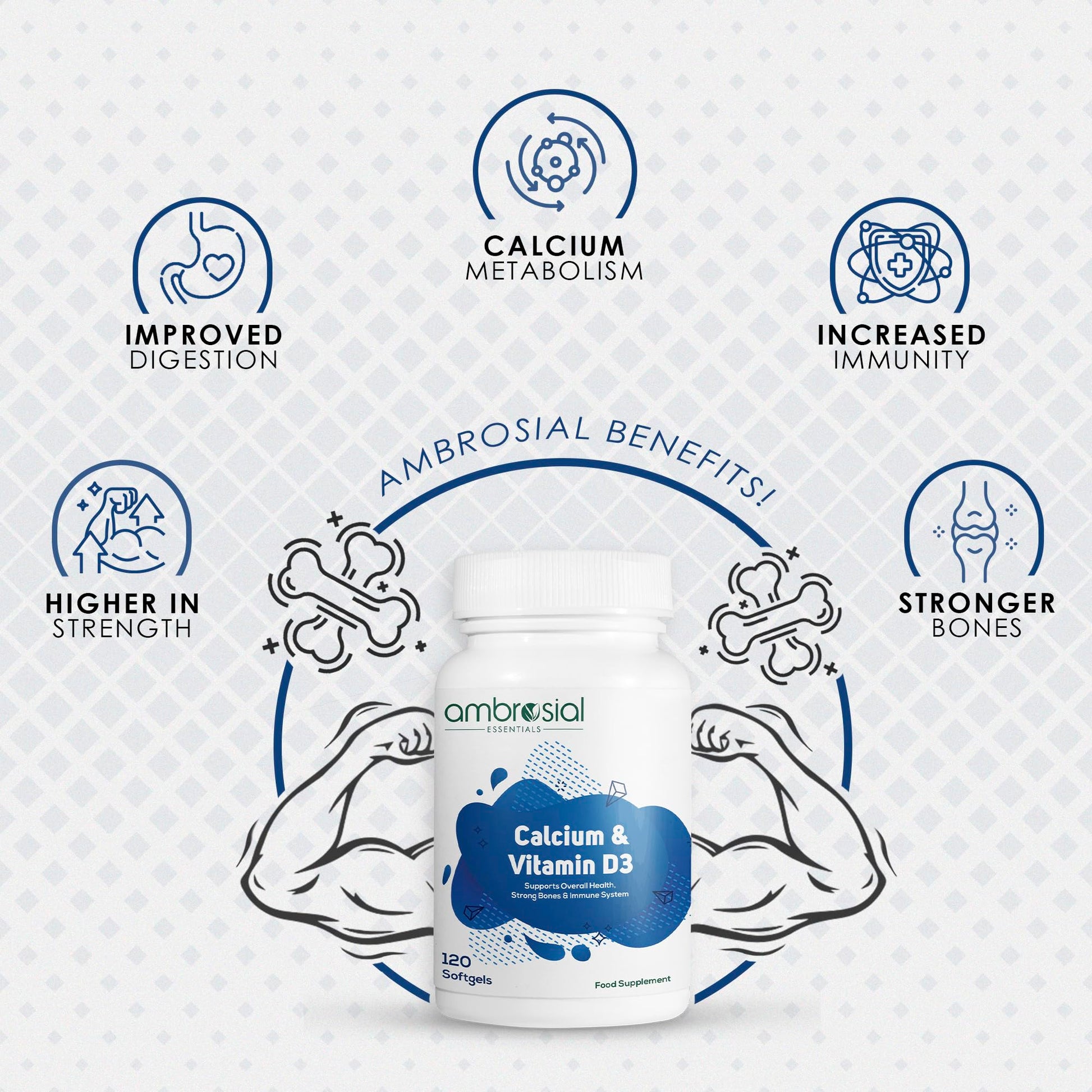 AMBROSIAL Calcium & Vitamin D3 Tablets (Pack of 1-120 Softgels) - Medaid International