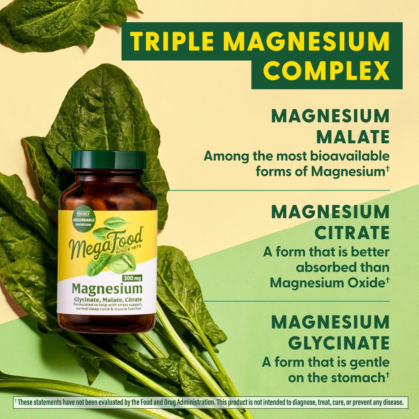 MegaFood Magnesium 300 mg - Highly Absorbable Blend of Magnesium Glycinate, Citrate & Malate to Help Support Heart, Nerve Health & Relaxation - 60 Capsules (30 Servings) - Medaid International