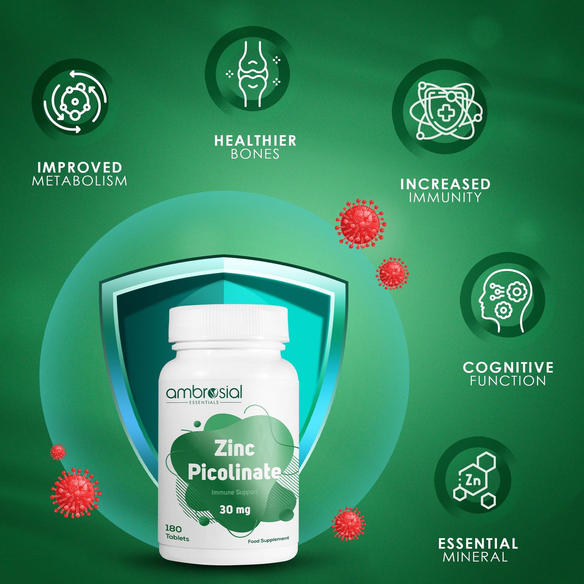 Ambrosial Zinc Picolinate 30mg Tablets Pack of 1-180 Tablets - Medaid International