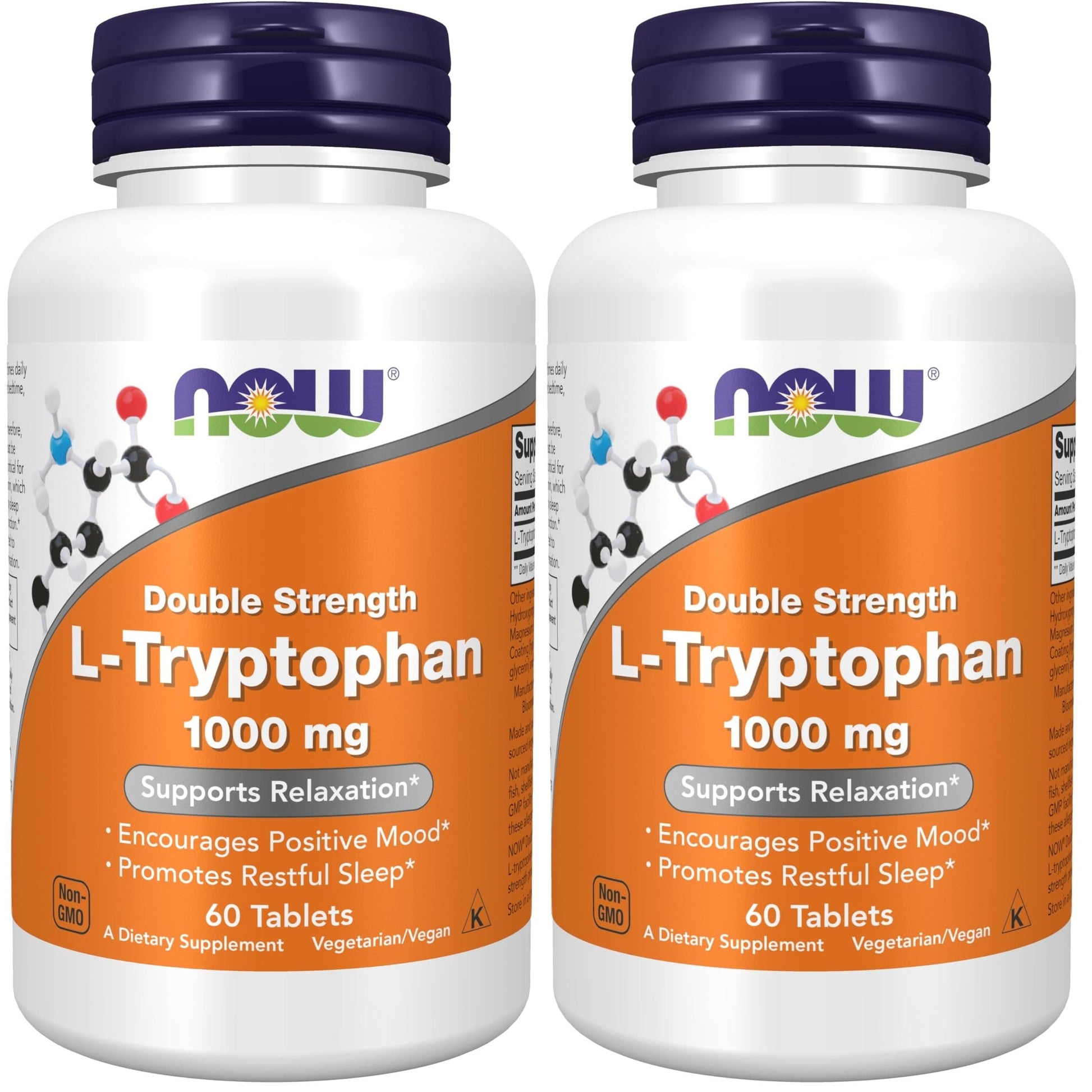 NOW Supplements, L-Tryptophan 1,000 mg, Double Strength, Encourages Positive Mood*, Supports Relaxation*, 60 Tablets (Pack of 2) - Medaid International