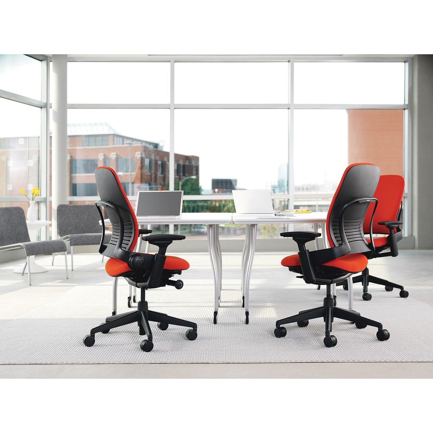 Steelcase Leap Desk Chair V2 with Headrest in Buzz2 Black Fabric - 4-Way Highly Adjustable Arms - Black Frame and Base - Soft Dual Wheel Hard Floor Casters - Medaid International