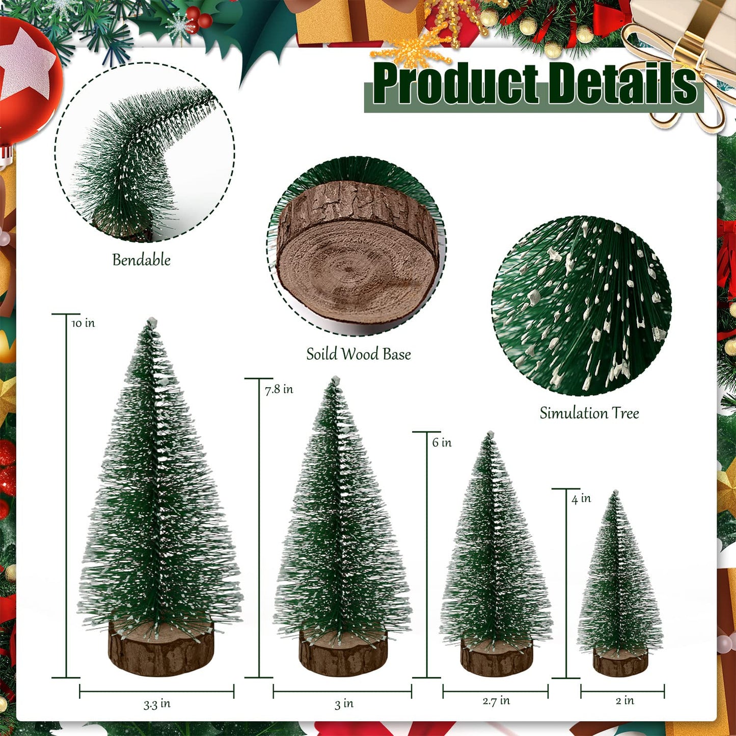 6pcs Mini Christmas Trees Decor, Artificial Bottle Brush Tabletop Trees, 4 Size Holiday Decoration for Xmas (Green) - Medaid International