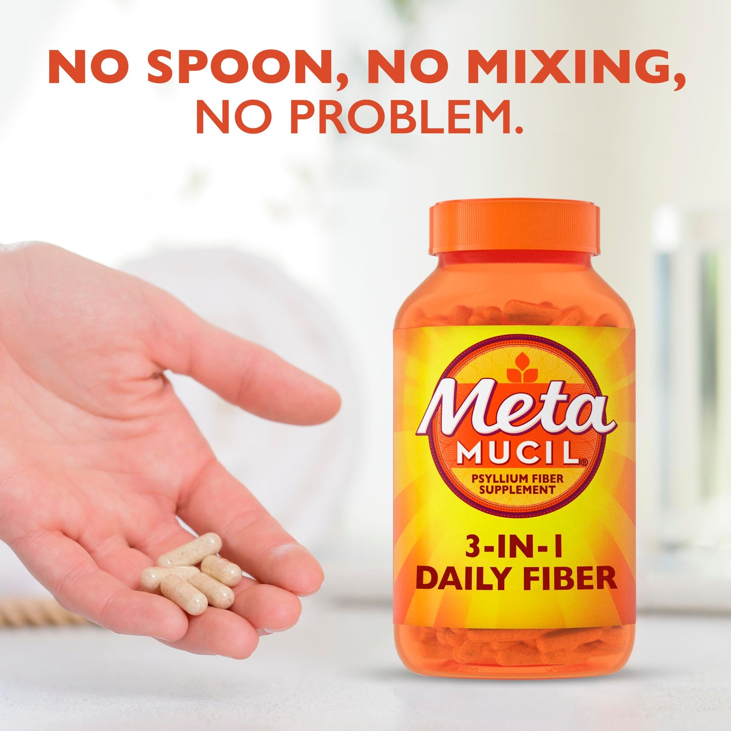 Metamucil, Fiber Capsules, 3-in-1 Psyllium Husk Fiber, 300 Capsules, Daily Fiber Supplement, Help support digestive health*, heart health by lowering cholesterol†, and healthy blood sugar levels*. - Medaid International