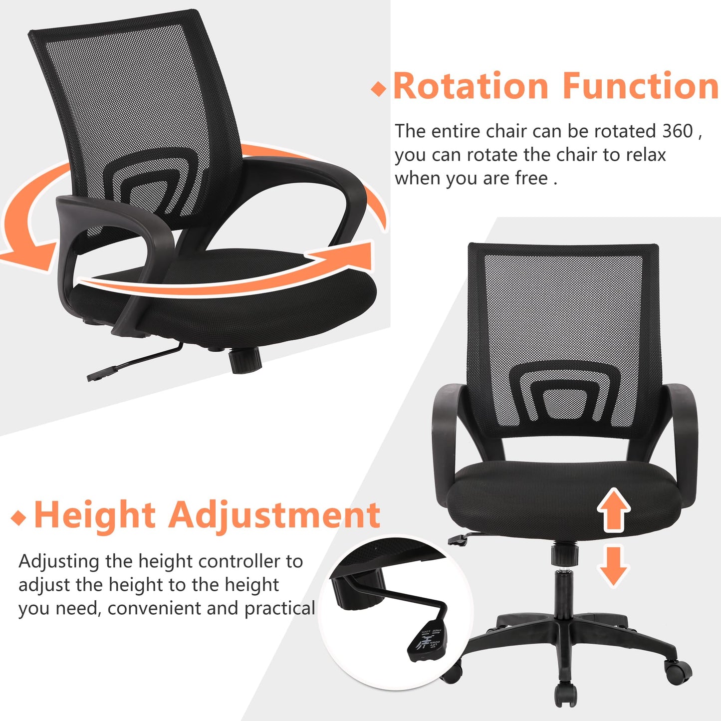PayLessHere Home Office Chair Desk Computer Chair Adjustable Ergonomic Lumbar Support Armrest Executive with High Density Mesh 360 Degree Swivel Chair for Men Women Adults, Black - Medaid International