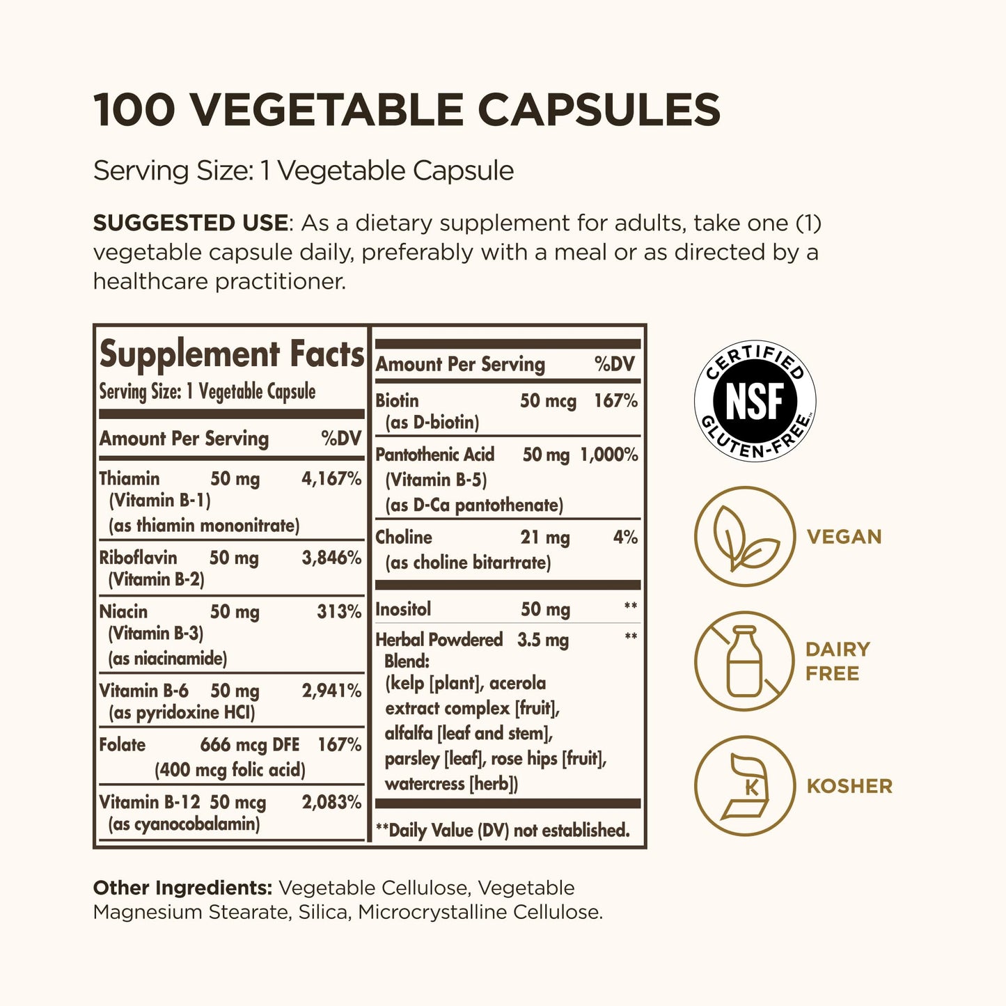 Solgar B-Complex “50”, 100 Vegetable Capsules - Energy Metabolism, Cardiovascular Support, Nervous System Support - Non-GMO, Vegan, Gluten Free, Dairy Free, Kosher - 100 Servings - Medaid International