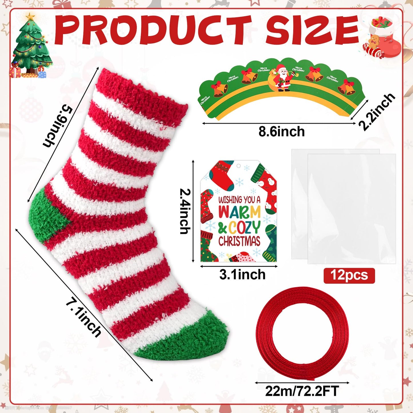 12 Pairs Christmas Fuzzy Socks Christmas Cupcake Fuzzy Socks DIY Gift Set for Women and Girls Xmas Thick Cozy Bed Sock with Greeting Cards for Adult Kids Party Home Indoor Sleeping Xmas Holiday - Medaid International
