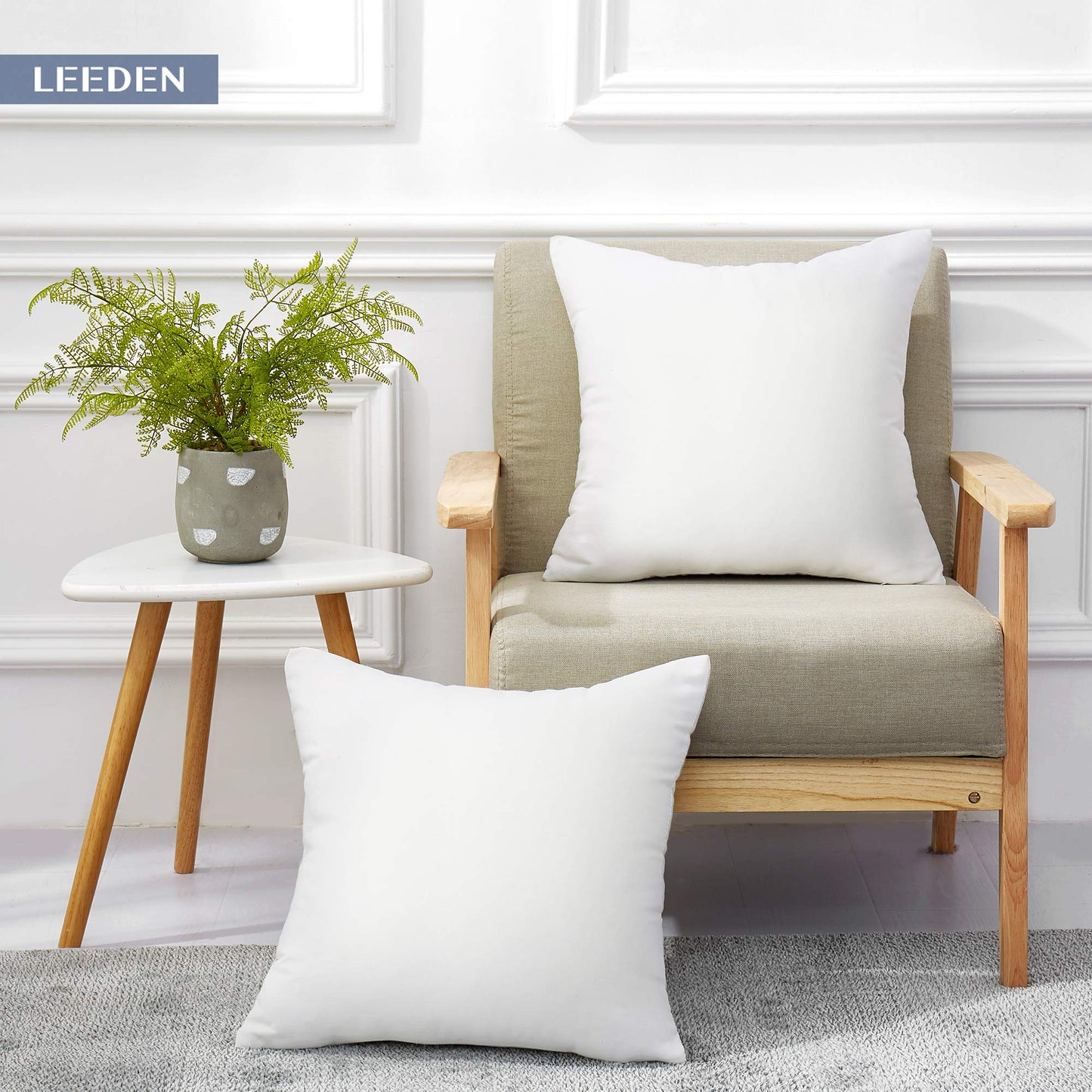 Leeden 18 x 18 Pillow Inserts (Set of 2) - Throw Pillow Inserts with 100% Cotton Cover - 18 Inch Square Decorative Pillows for Sofa, Couch, Bed and Home Decor - Medaid International
