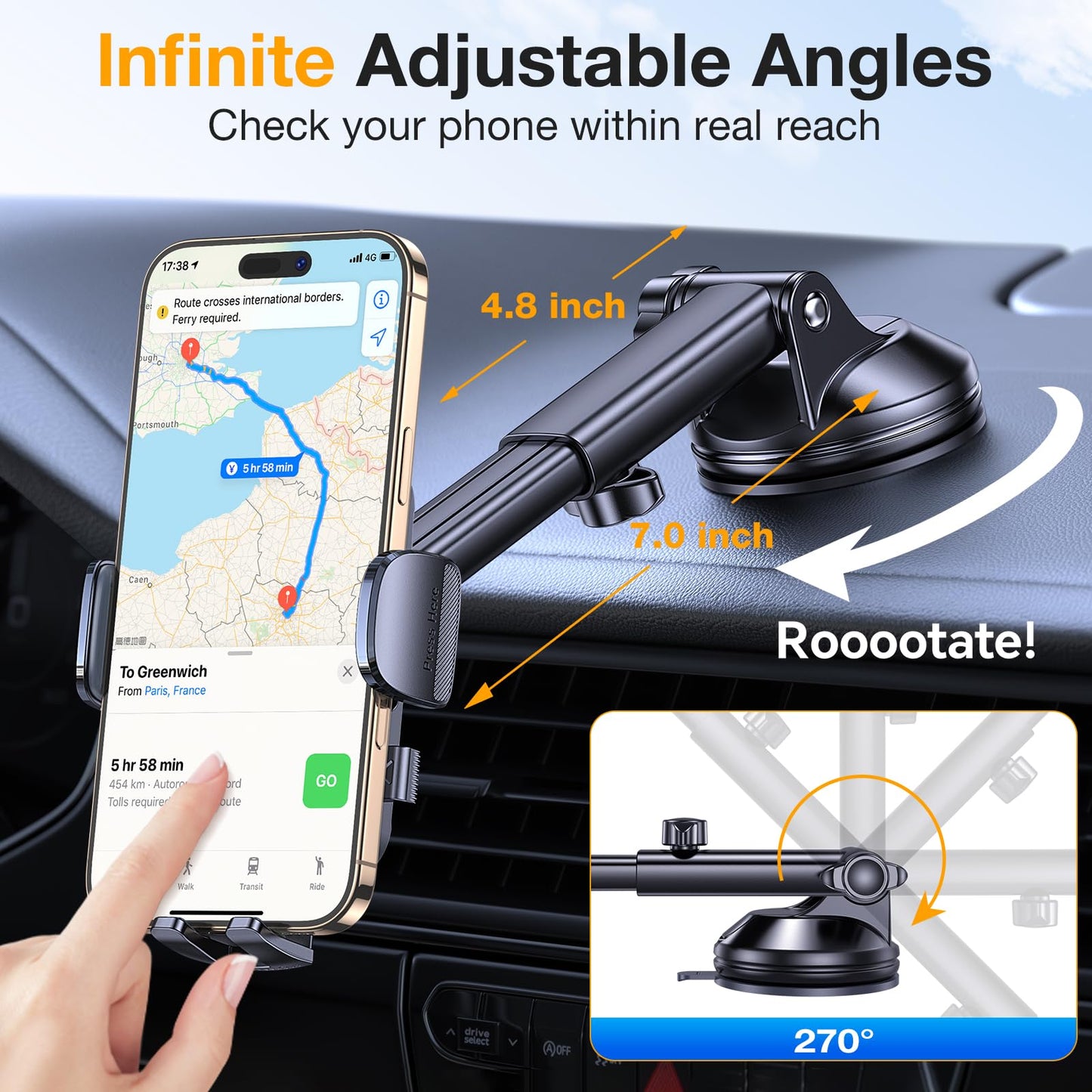 Romuto Car Phone Holder Mountใ2025 Strongest SuctionใPhone Mount for Car Cell Phone Holders for Your Car Accessories for Women Men Dashboard/Windshield/Vent/Wall Mounts Truck Stand for iPhone Samsung - Medaid International