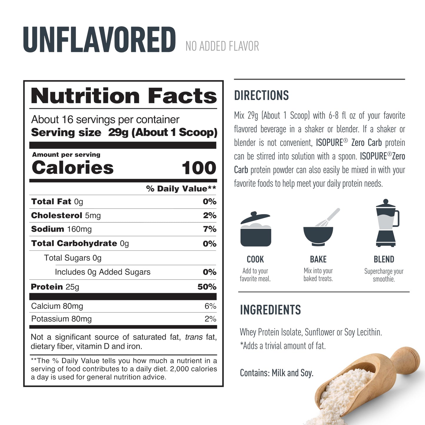 Isopure Zero Carb 100% Pure Whey Isolate Protein Powder, Lactose Free, Gluten Free, With Vitamins, Unflavored, 25g Protein Per Serving, 1 Lb, 16 Servings (Packaging May Vary) - Medaid International