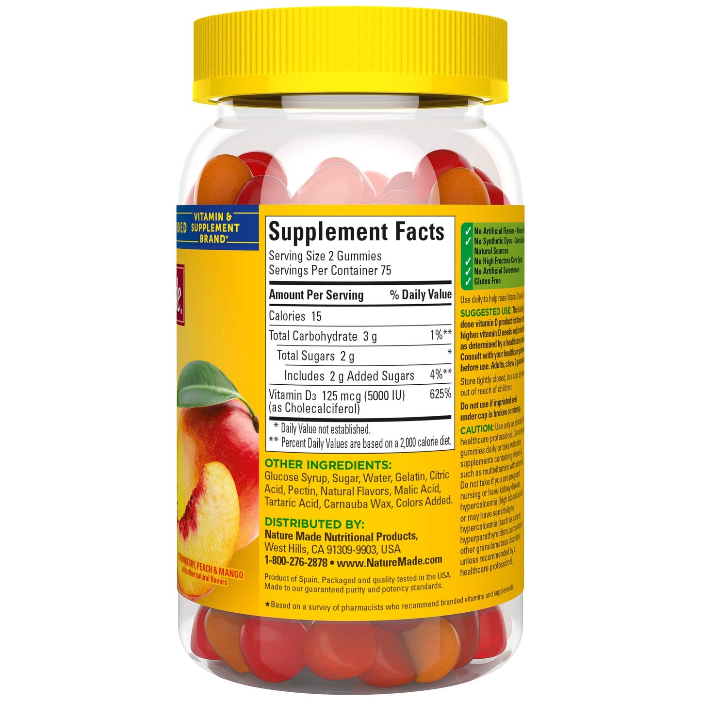 Nature Made Vitamin D3 5000 IU Per Serving Gummies Extra Strength, Bone and Immune Health Support, 150 Vitamin D Gummies for Adults, 75 Day Supply - Medaid International