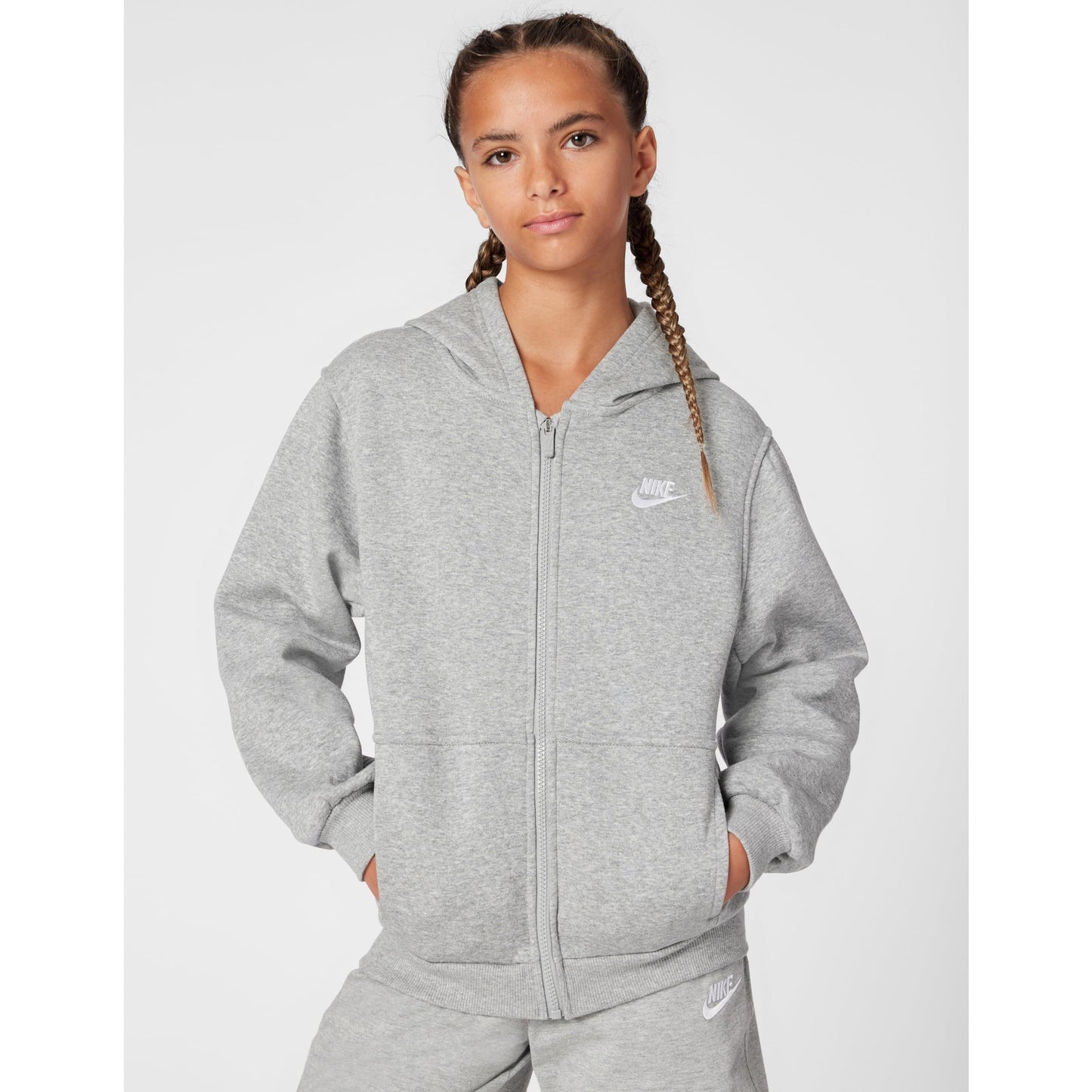 Nike Kid's Sportswear Club Fleece Full-Zip Hoodie, Dark Grey Heather/Base Grey/White, Medium - Medaid International