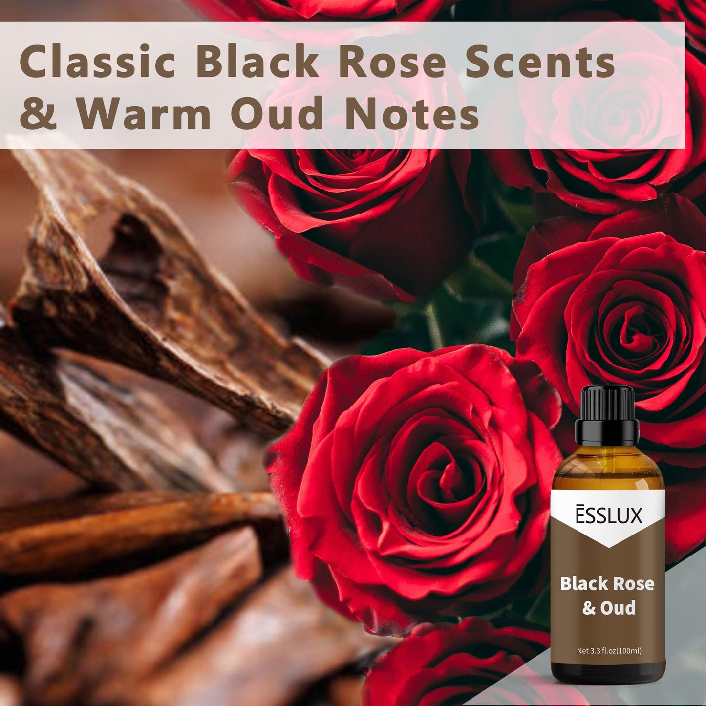 Black Rose & Oud Fragrance Oil, ESSLUX Large Single Scented Oils 100 ml (3.3 oz), Aromatherapy Essential Oils for Home for Diffuser, Massage, Soap, Candle Making Scents - Medaid International