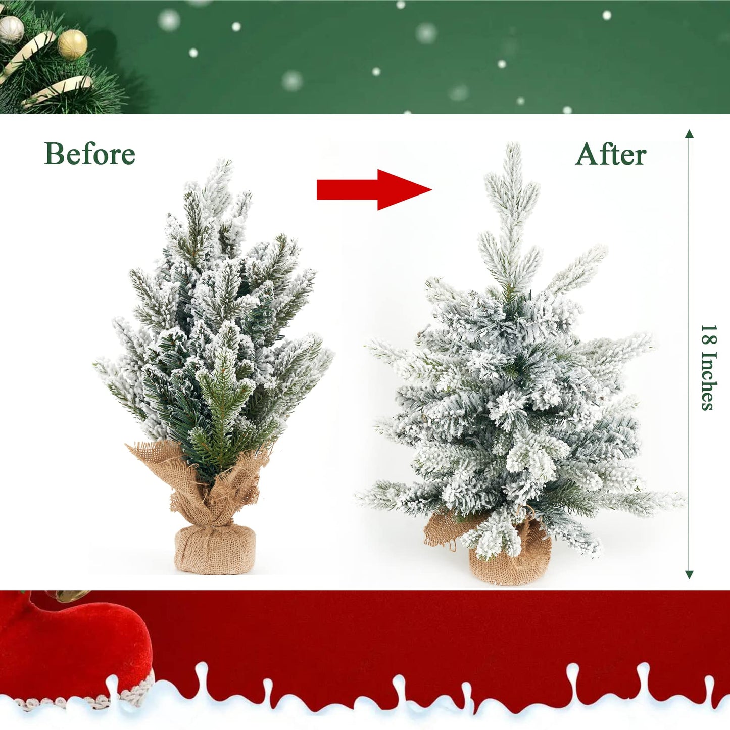 Diahom Tabletop Christmas Tree Artificial Mini Small 18 inches Snow Flocked Xmas Pine Tree for Table Desk Home Christmas Decor - Medaid International