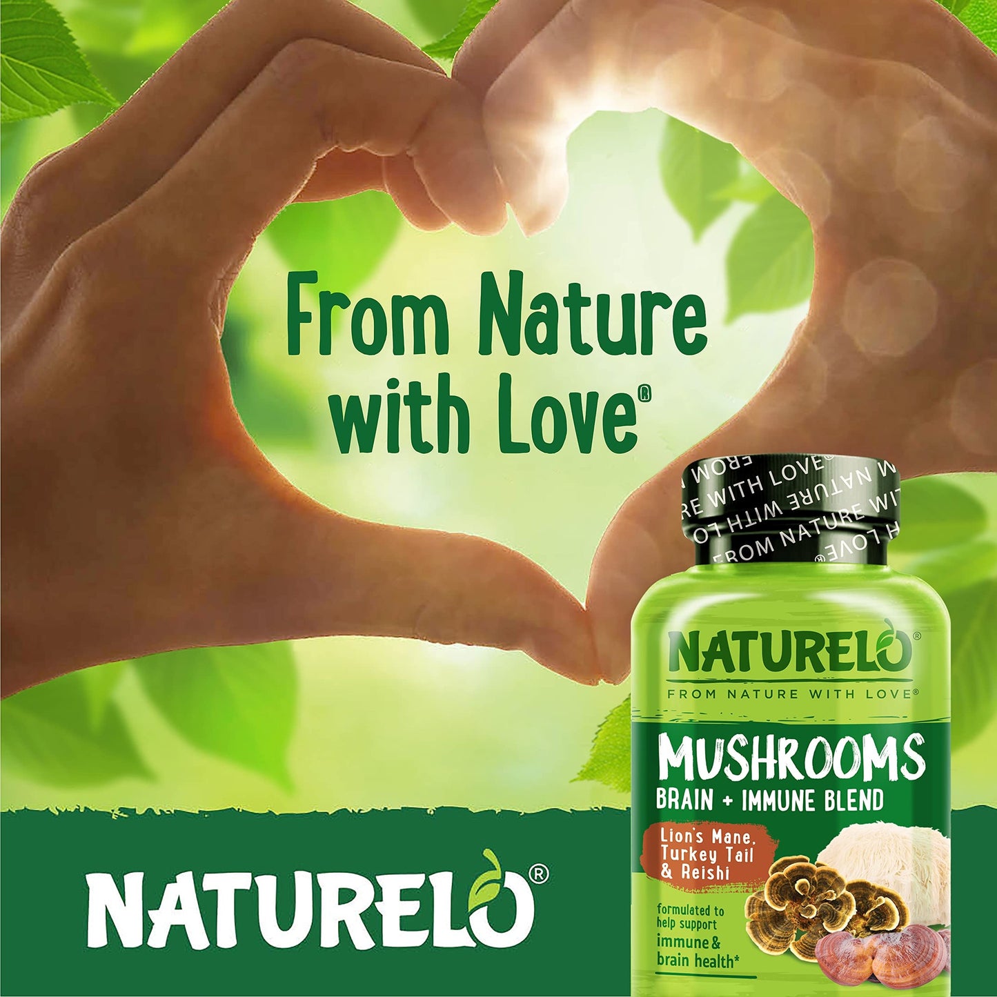 NATURELO Mushroom Supplement – Brain & Immune Health Blend with Lion’s Mane, Reishi, Turkey Tail – 90 Vegan Friendly Capsules - Medaid International