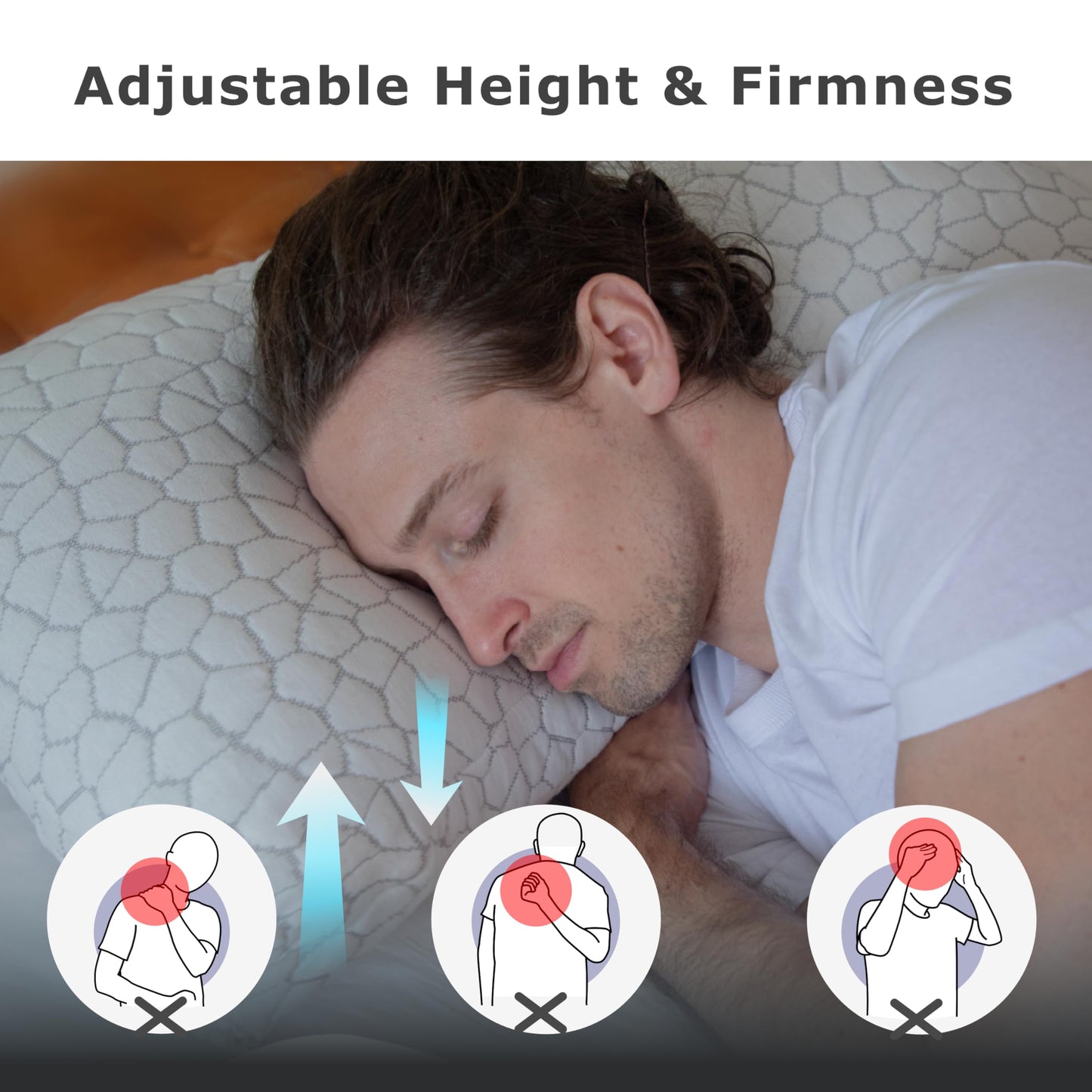 Pharmedoc Adjustable Shredded Memory Foam Bed Pillow - Perfect for Side Sleeper - Rectangular - Neck Support for Pain Relief - Queen Size - Extra Filling Pack - Medaid International