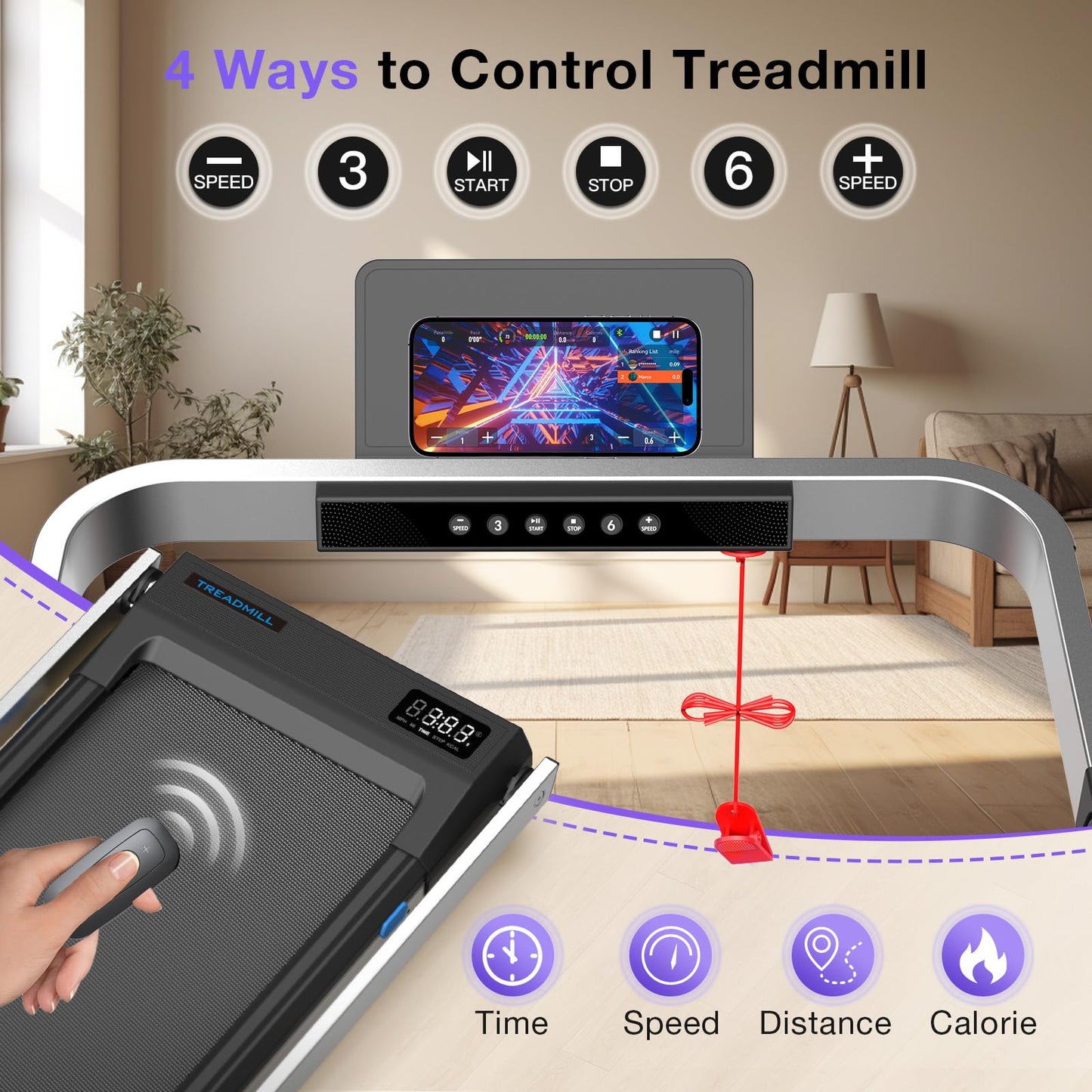 Desk Treadmill with Incline & Handle, 3 in 1 Portable Treadmill with Removable Desk Workstation, Foldable Walking Treadmills for Home Office Small Space, Voice & App & Remote Control, 2s Folding - Medaid International