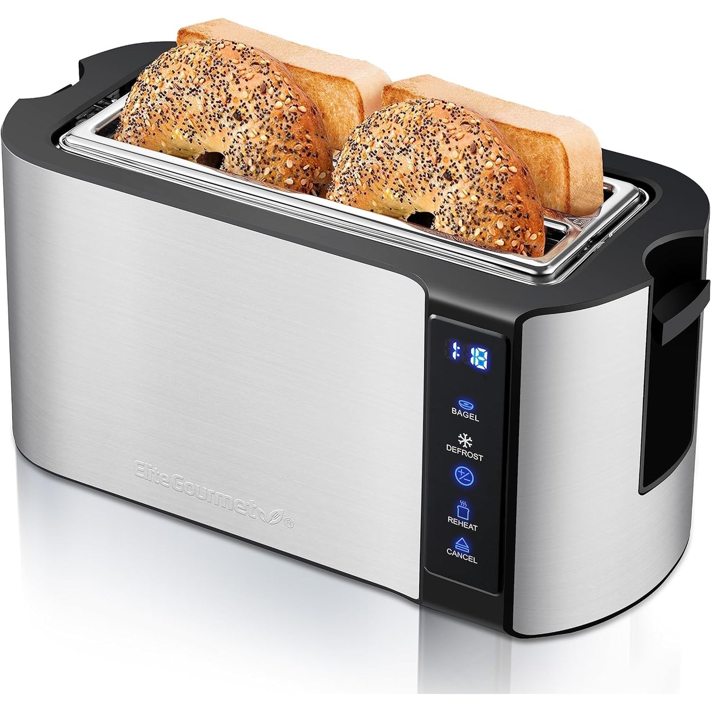 Elite Gourmet ECT1027B Cool Touch Toaster with 6 Temperature Settings & Extra Wide 1.25" Slots for Bagels, Waffles, Specialty Breads, Puff Pastry, Snacks, ETL Certified, 2 Slices, Black - Medaid International