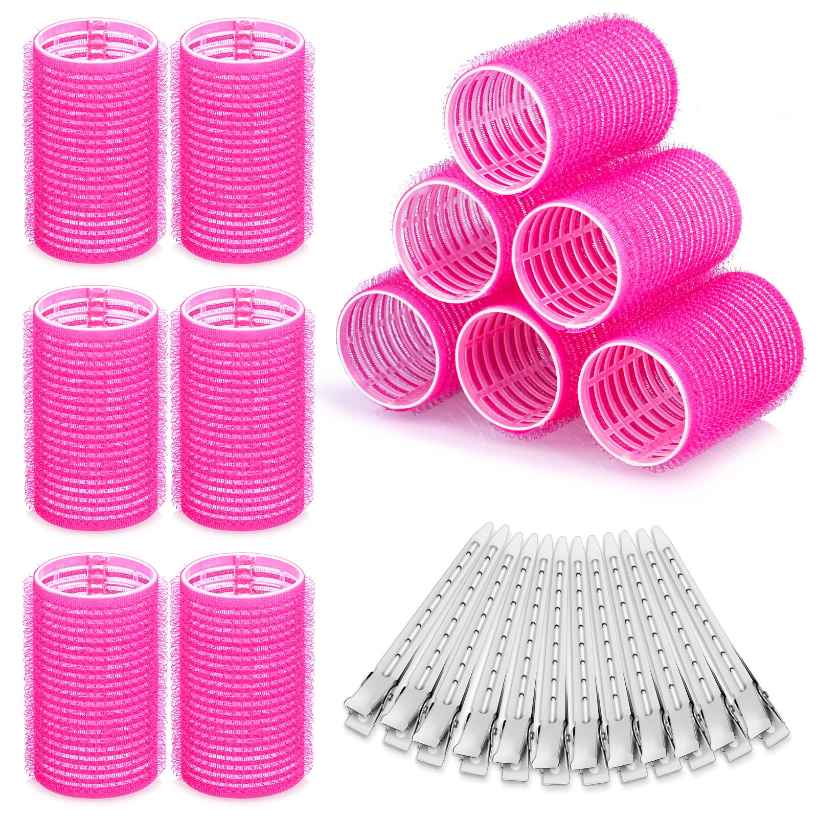 Hair Curlers Rollers, 12Pcs Hair Rollers Hair Curlers Self Grip Holding Rollers with 12 Pcs Hair Clips for Long Medium Short Thick Fine Thin Hair Bangs Volume - Medaid International