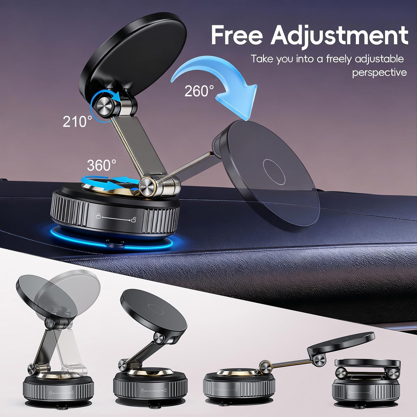 Magnetic Phone Holder for Car 2026 Heavy Duty Model 360° Adjustable Vacuum Suction Car Magsafe Phone Mount Cell Phone Holders for Your Car for iPhone 16 Pro Max 15 14 13 12 Plus (Metal Stand Rotor) - Medaid International