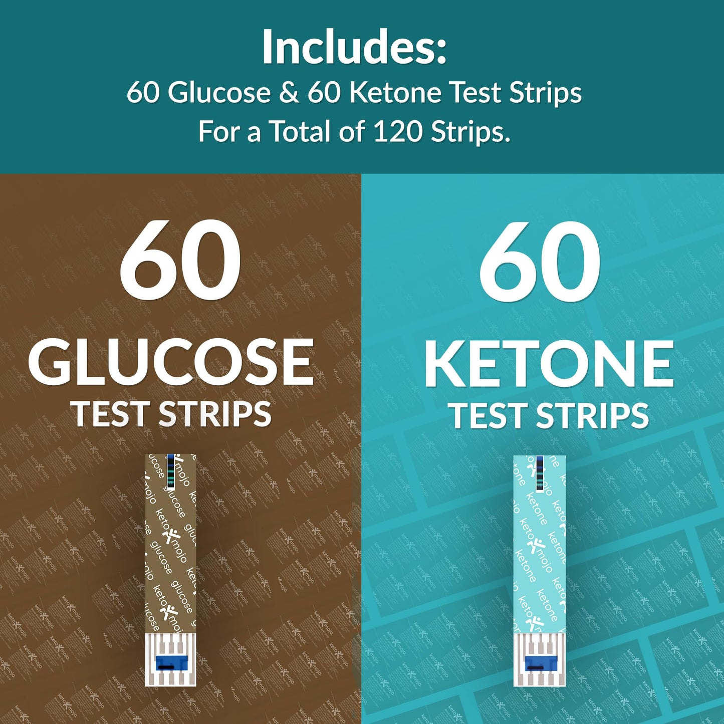 KETO-MOJO Blood Glucose and Ketone Test Strips Combo Pack | 60 Glucose + 60 Ketone Strips (120 Count) | for Use Only with GK+ Meter - Medaid International