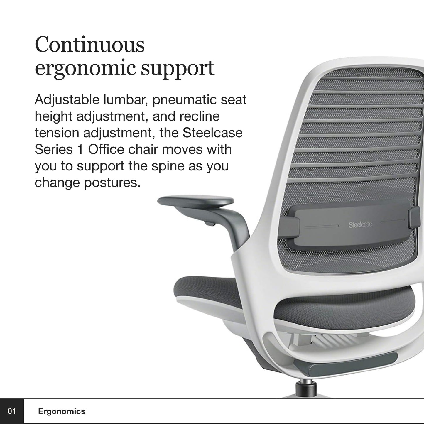 Steelcase Series 1 Office Chair - Ergonomic Work Chair with Wheels for Hard Flooring - Helps Support Productivity - Weight-Activated Controls, Back Supports & Arm Support - Easy Assembly - Graphite - Medaid International