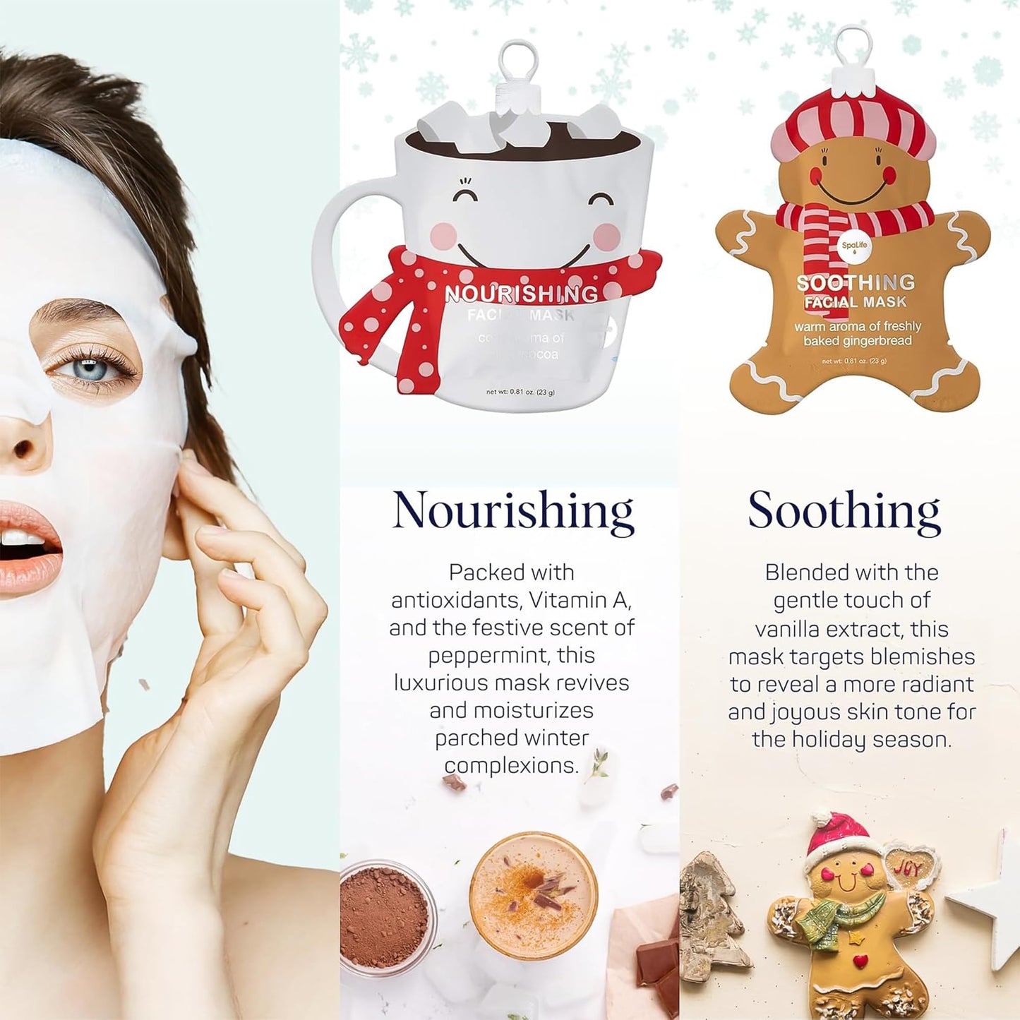 SpaLife Beauty Holiday Treats Christmas Face Mask Bundle | Korean Facial Mask | Hydrating, Soothing and Moisturizing Sheet Mask Set | Stocking Stuffers for Women | Bulk Christmas Gifts | 12 Pack - Medaid International