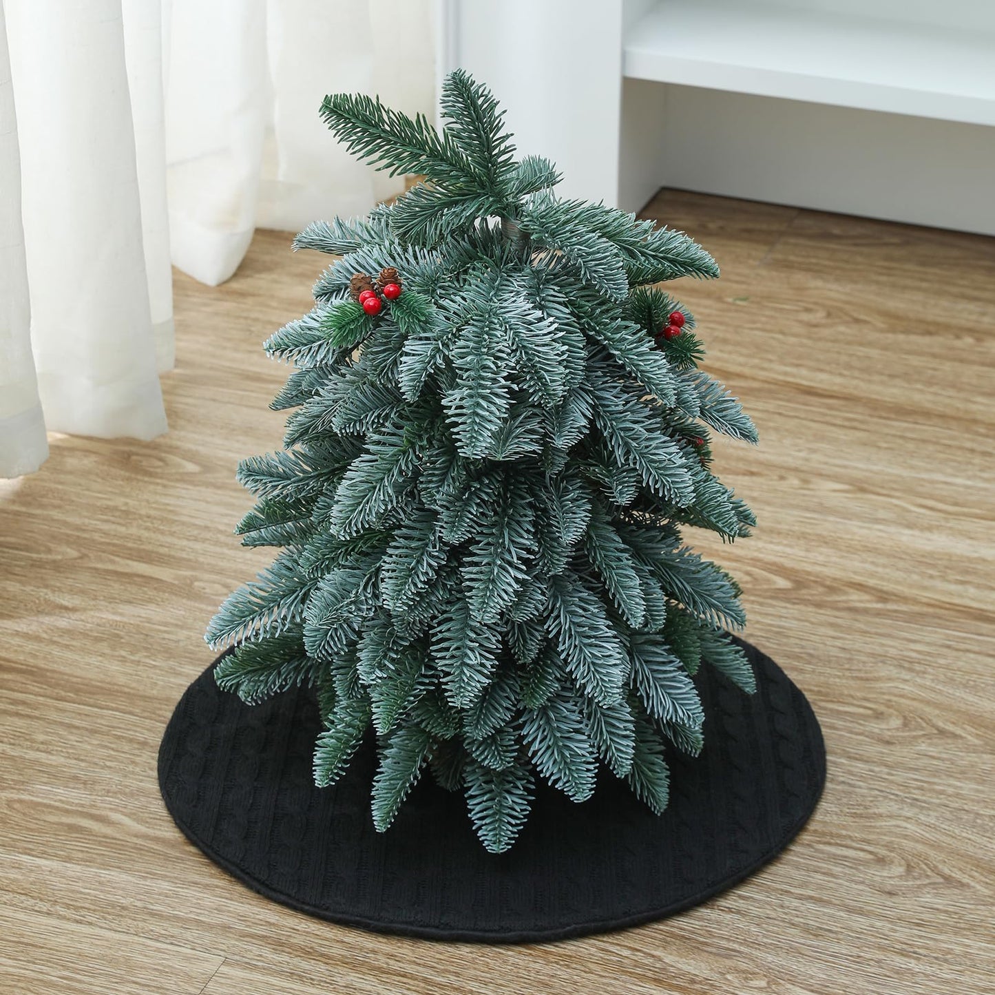 Yehnois 18 Inch Mini Knitted Christmas Tree Skirt, Black Holiday Decorative Mat for Xmas Indoor Home Decor, Festive Tabletop Ornament (Black) - Medaid International